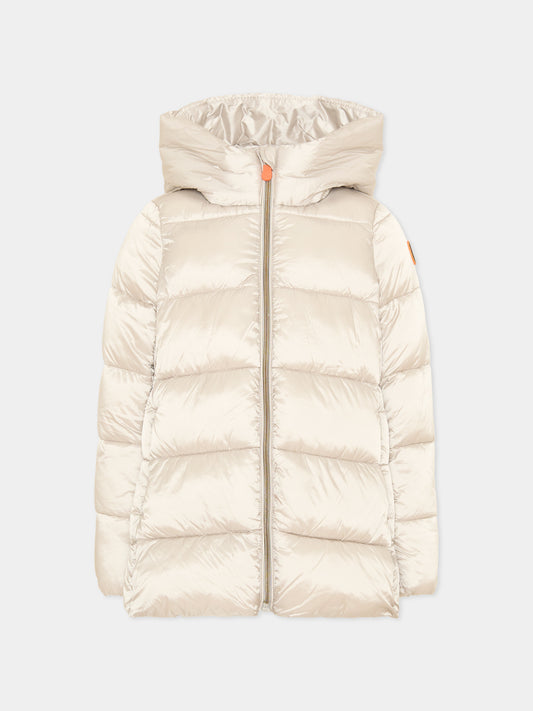 Piumino beige per bambina con cappuccio,Save The Duck Kids,J45650G IRIS21 40019