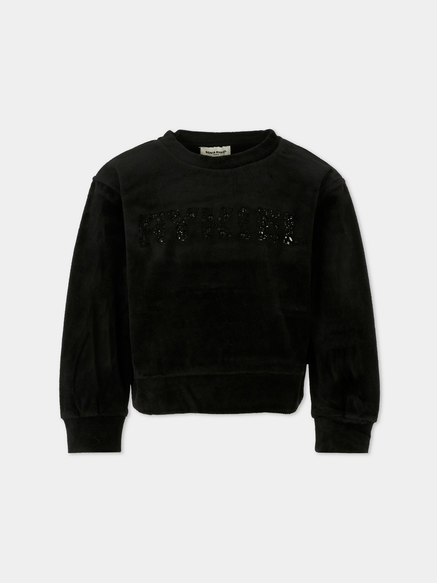 Felpa nera per bambina con logo,Sonia Rykiel Paris,A00343 09B