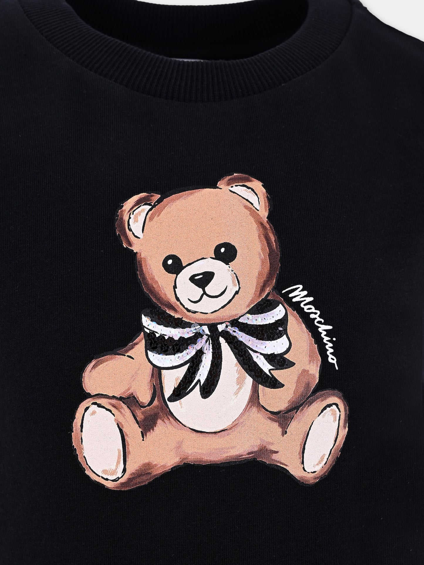 T-shirt nera per bambina con Teddy Bear e paillettes,Moschino Kids,HCM06K LBA11 60100