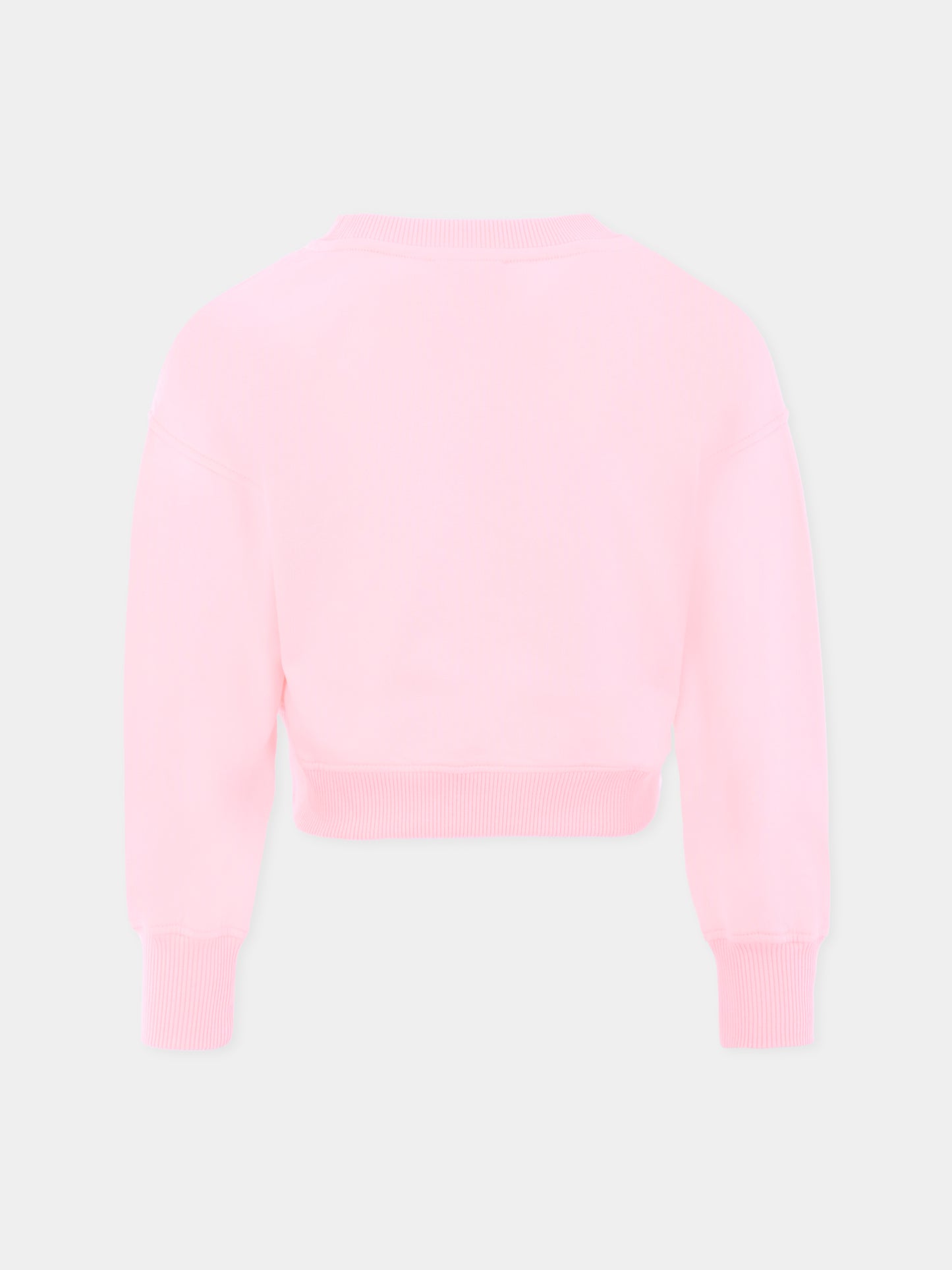 Felpa crop rosa per bambina con Teddy Bear e paillettes,Moschino Kids,HDF06G LDA16 50209