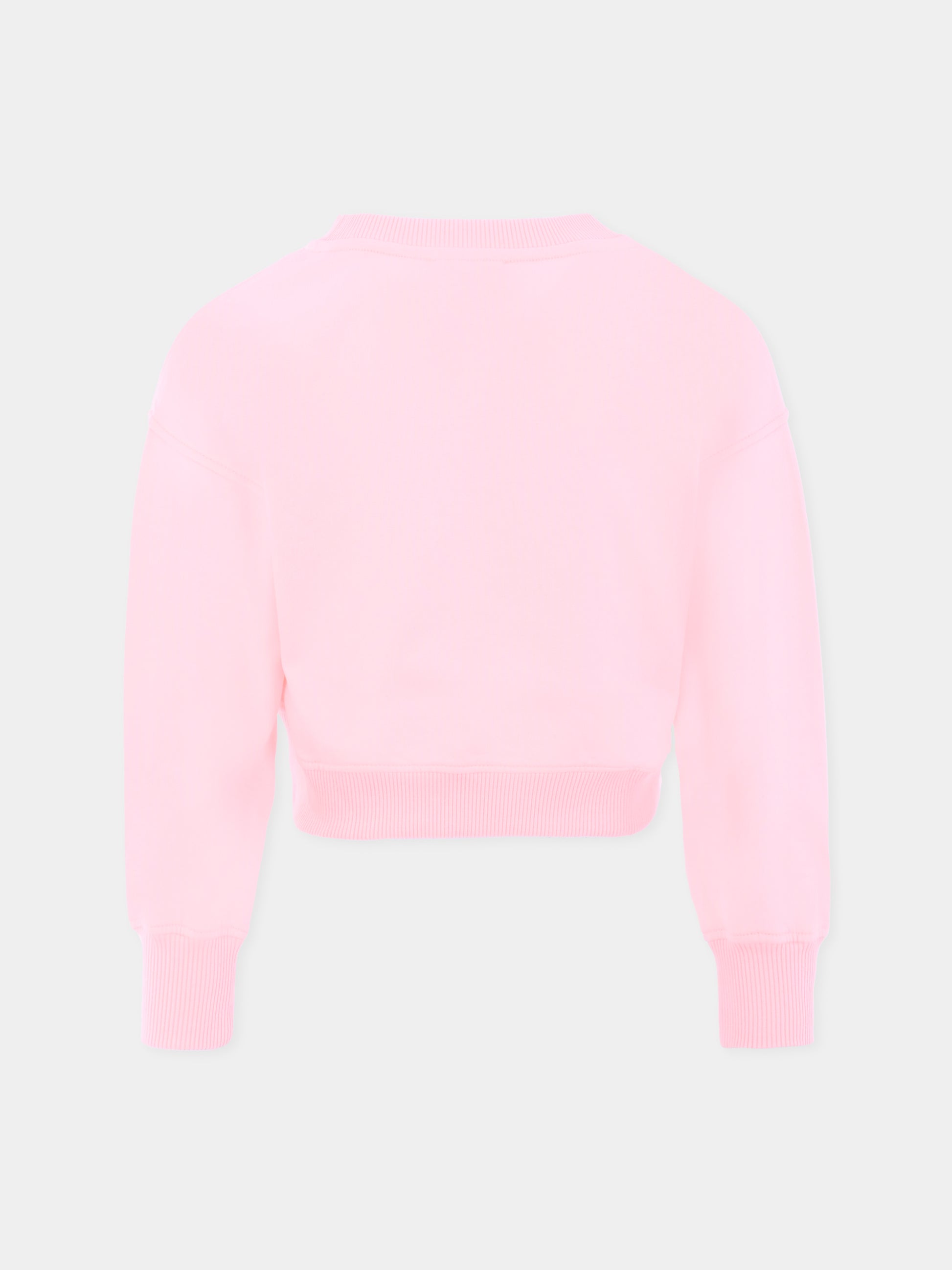 Felpa crop rosa per bambina con Teddy Bear e paillettes,Moschino Kids,HDF06G LDA16 50209