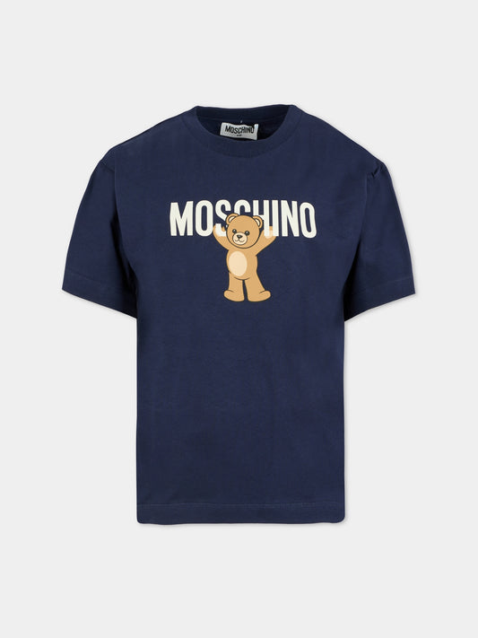 T-shirt blu per bambini con Teddy Bear,Moschino Kids,HMM05G LAA10 40016
