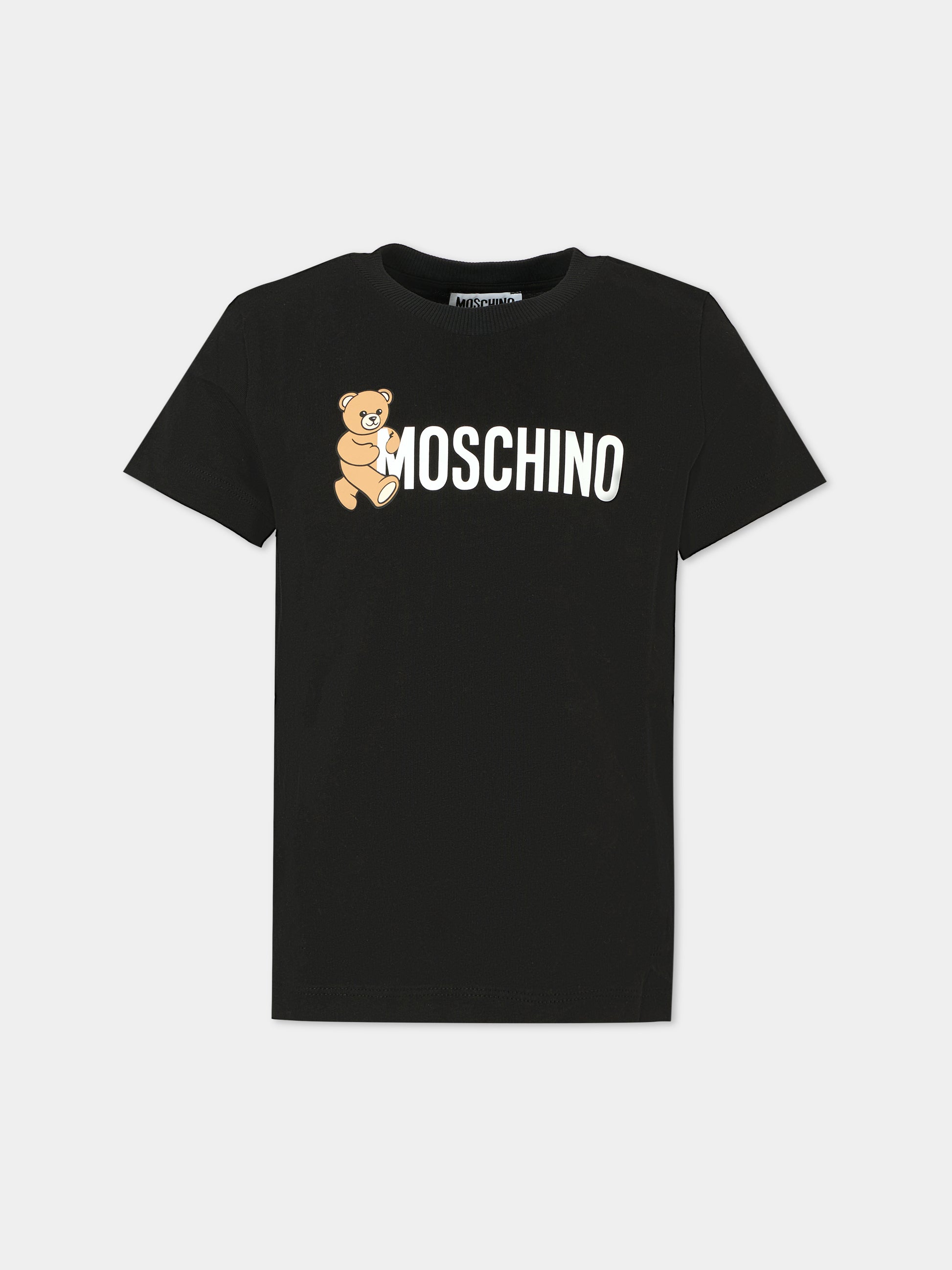 T-shirt nera per bambini con Teddy Bear e logo,Moschino Kids,HPM058 LAA34 60100