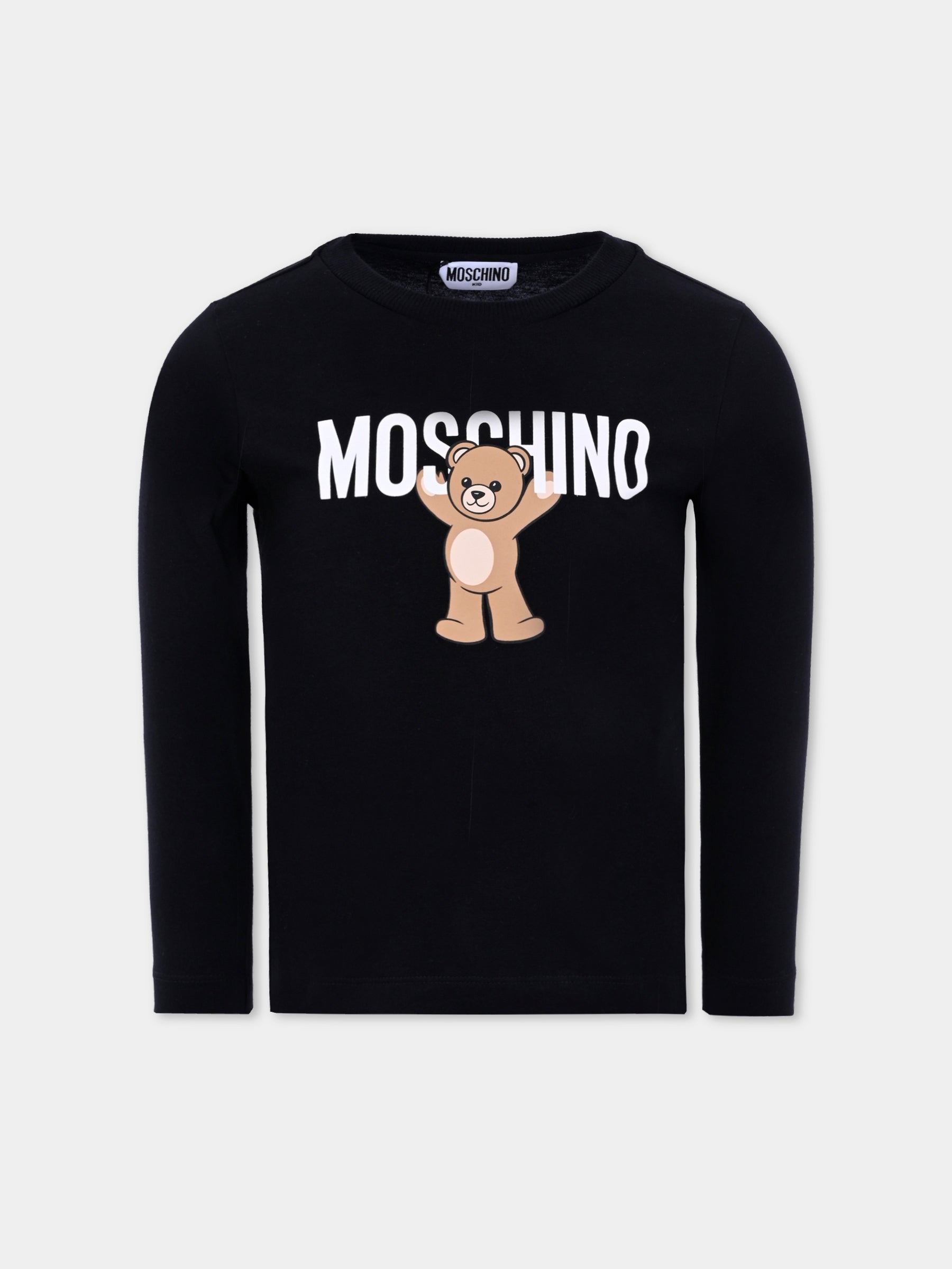 T-shirt nera per bambini con Teddy Bear,Moschino Kids,HTO00J LAA10 60100