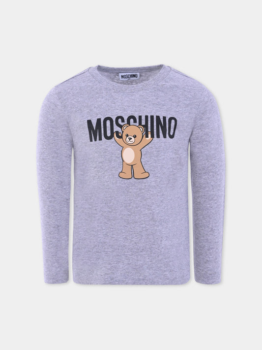 T-shirt grigia per bambini con Teddy Bear,Moschino Kids,HTO00J LAA10 60901