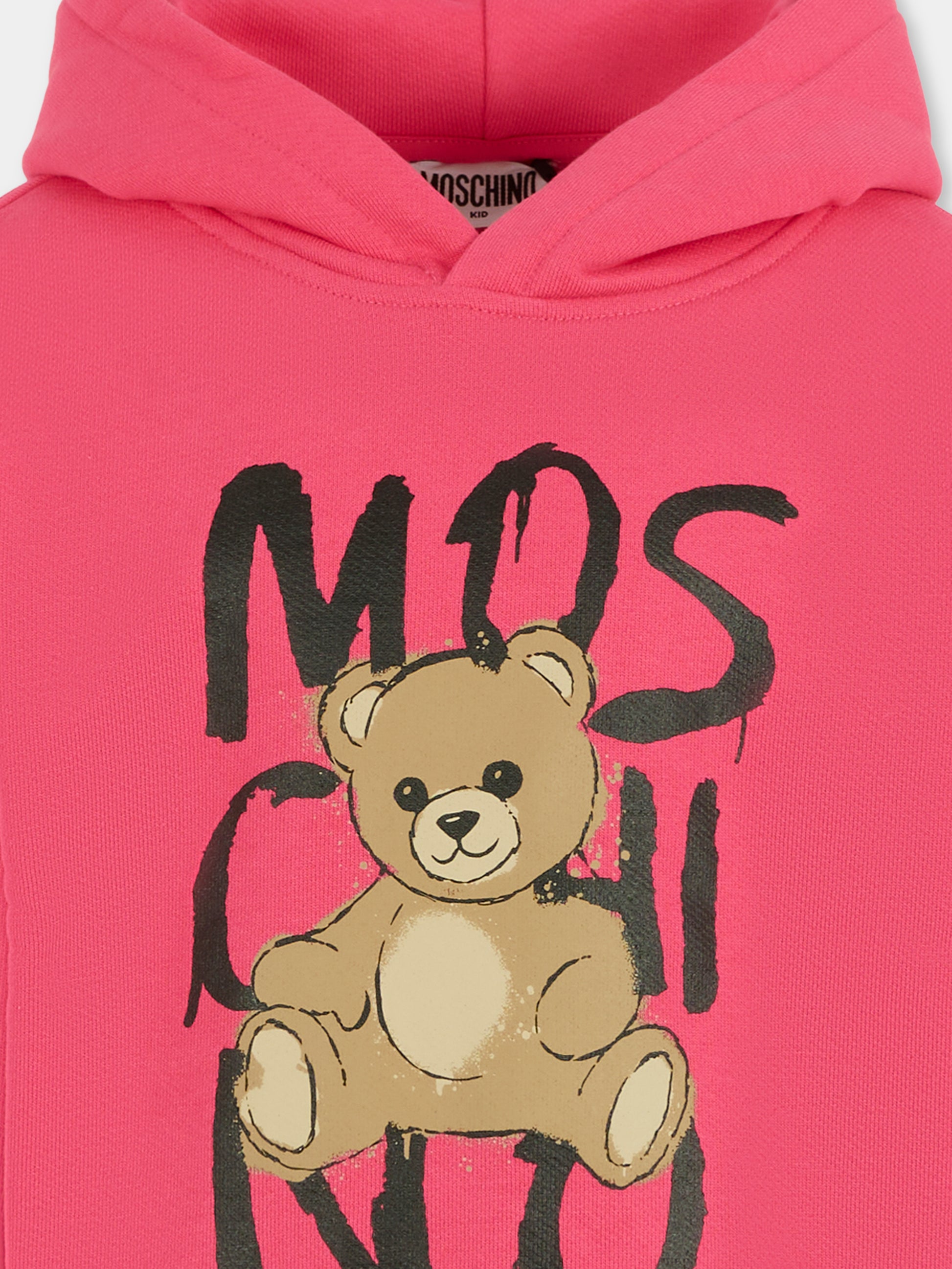 Felpa fucsia per bambina con Teddy Bear e logo,Moschino Kids,HUF098 LCA77 50541