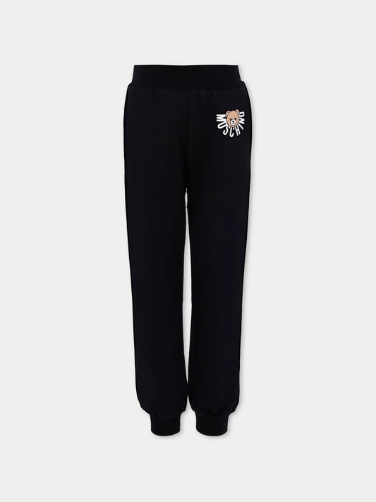 Pantaloni neri per bambini con Teddy Bear,Moschino Kids,HUP08R LCA40 60100