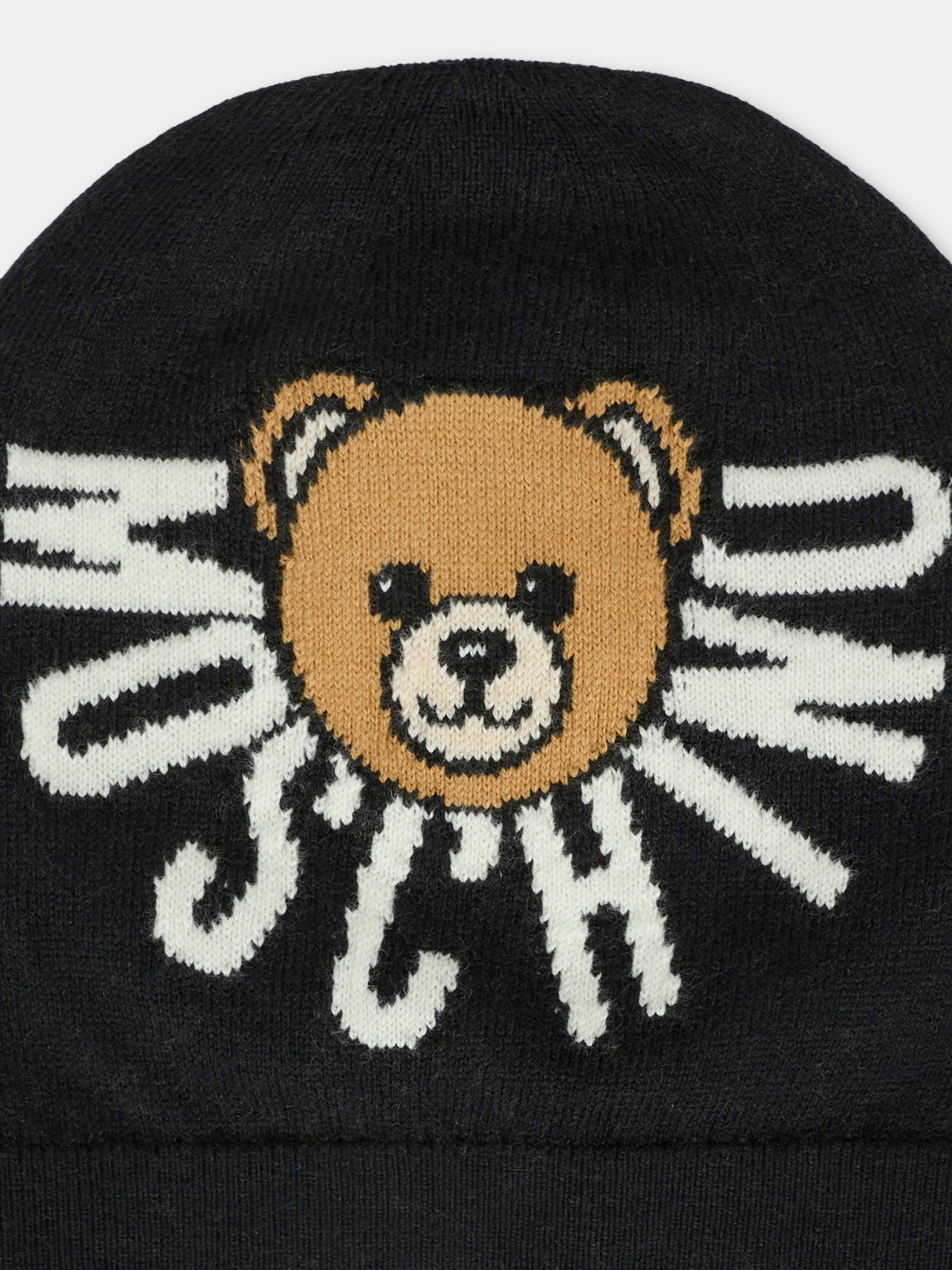 Berretto nero per bambini con Teddy Bear e logo,Moschino Kids,HUX02O LHE43 60100