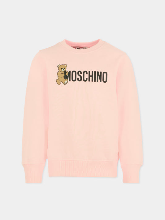 Felpa rosa per bambina con Teddy Bear,Moschino Kids,HPF08V LCA83 50209