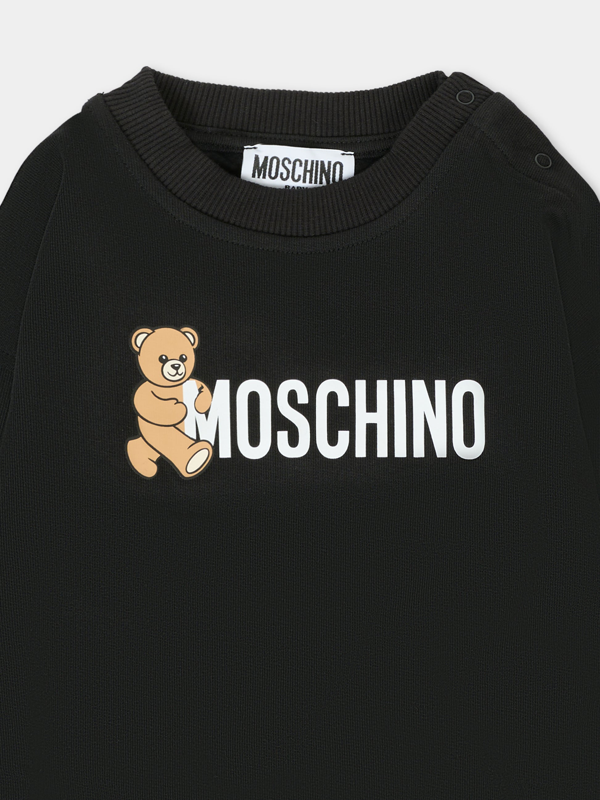 Felpa nera per neonati con logo e Teddy Bear,Moschino Kids,M8F03Q LCA83 60100