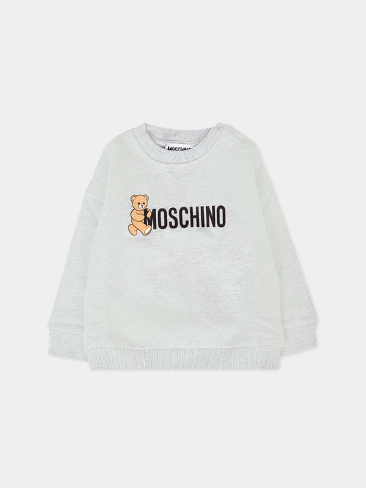 Felpa grigia per neonati con logo e Teddy Bear,Moschino Kids,M8F03Q LCA83 60901