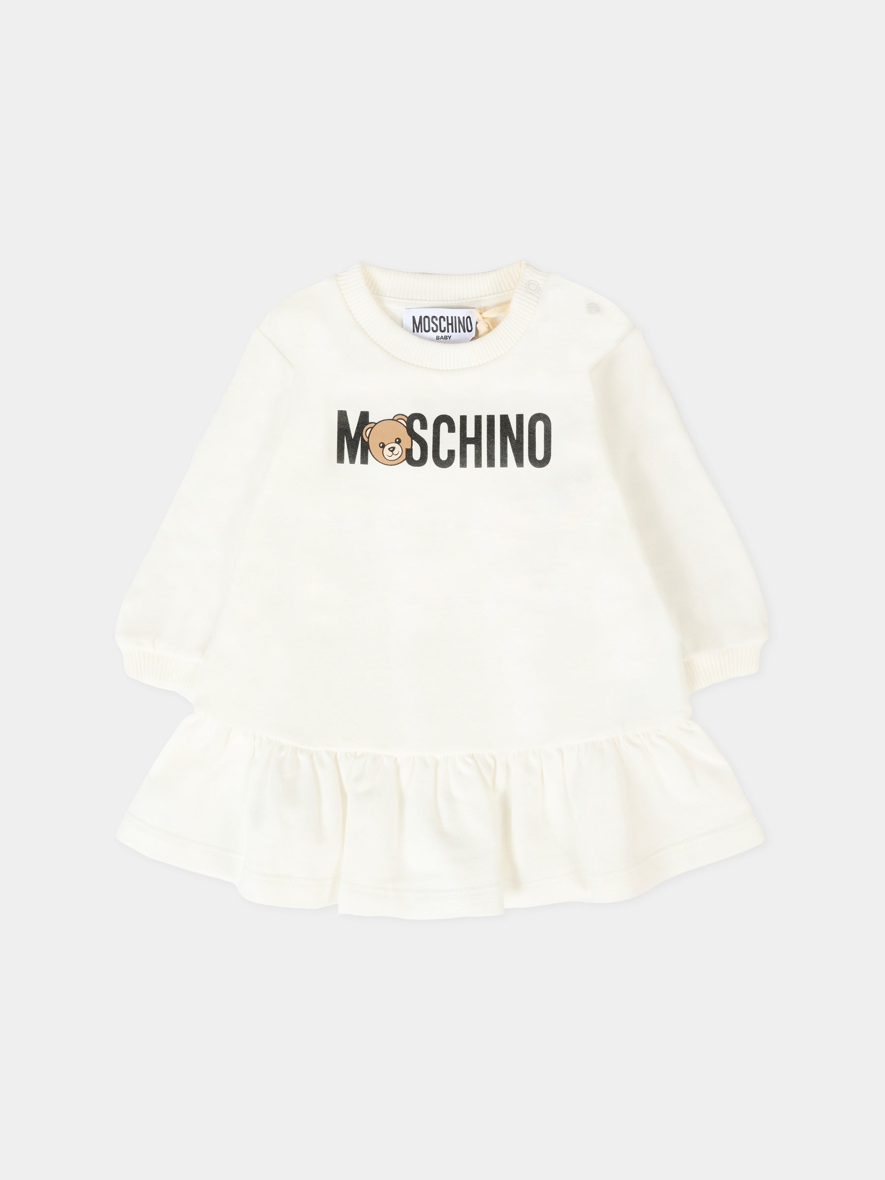 Vestito avorio per neonata con Teddy Bear,Moschino Kids,MAV0BK LCA63 10063