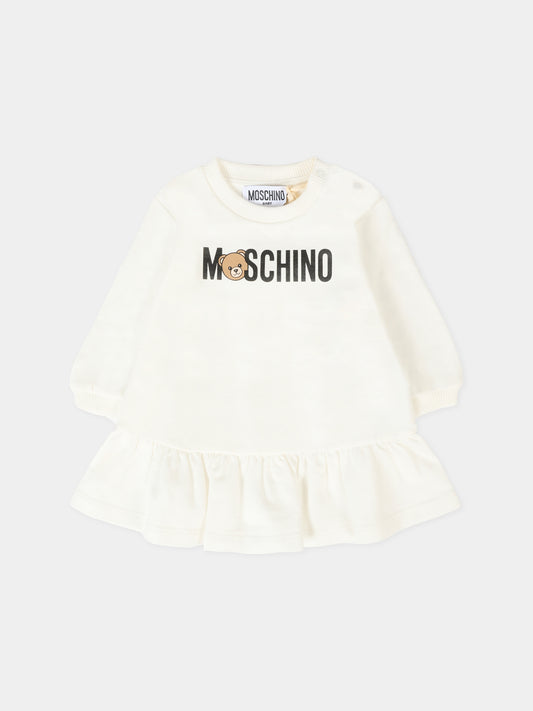 Vestito avorio per neonata con Teddy Bear,Moschino Kids,MAV0BK LCA63 10063