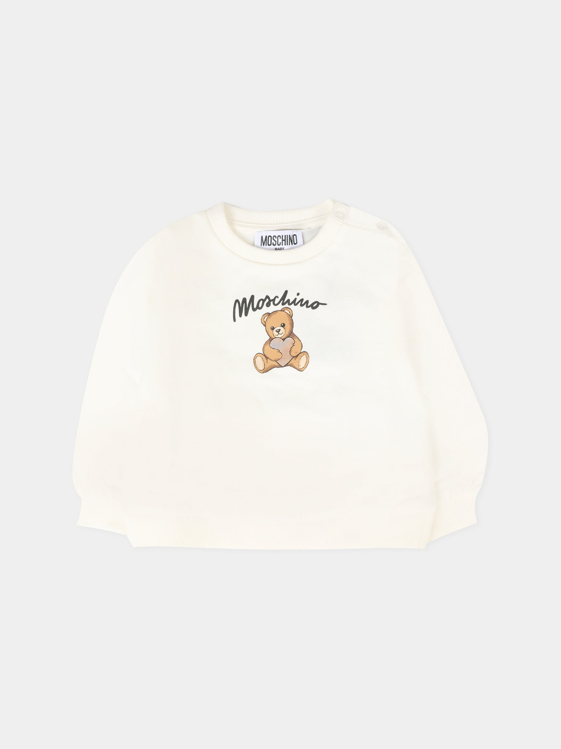 Felpa avorio per neonata con Teddy Bear e logo,Moschino Kids,MDF033 LCA40 10063