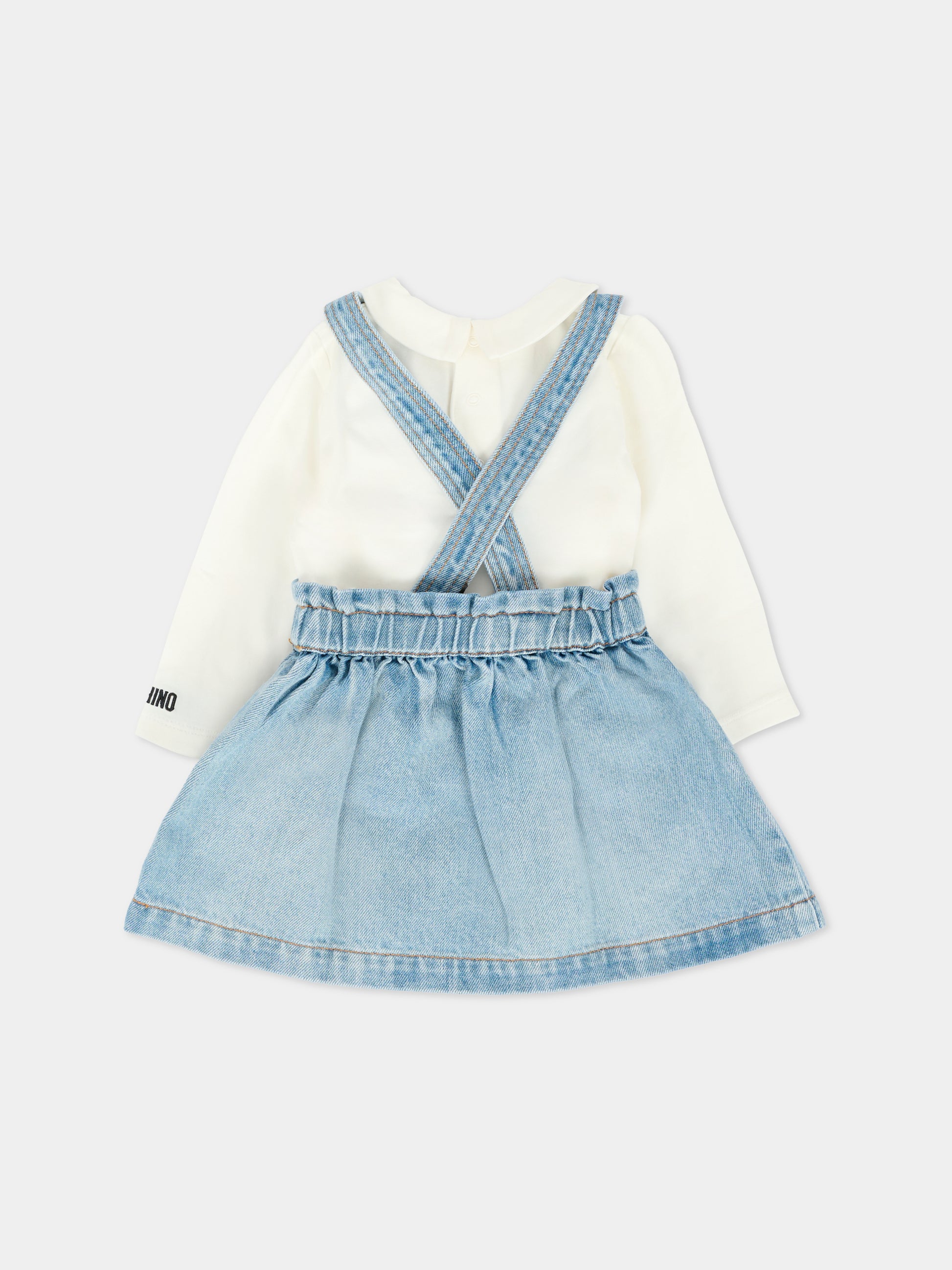 Salopette denim per neonata con Teddy Bear,Moschino Kids,MDK039 L0E36 40059