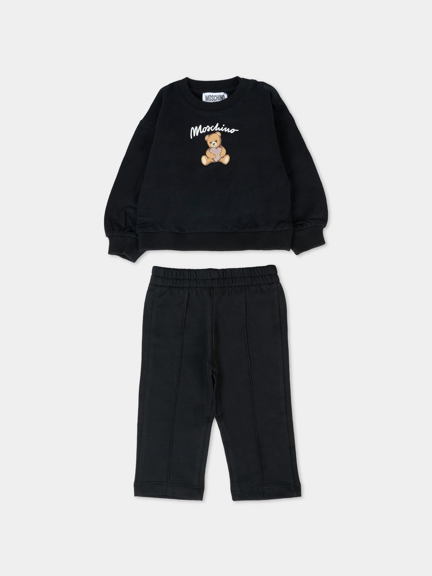 Completo nero per neonata con Teddy Bear con cuore,Moschino Kids,MDK03D LCA40 60100
