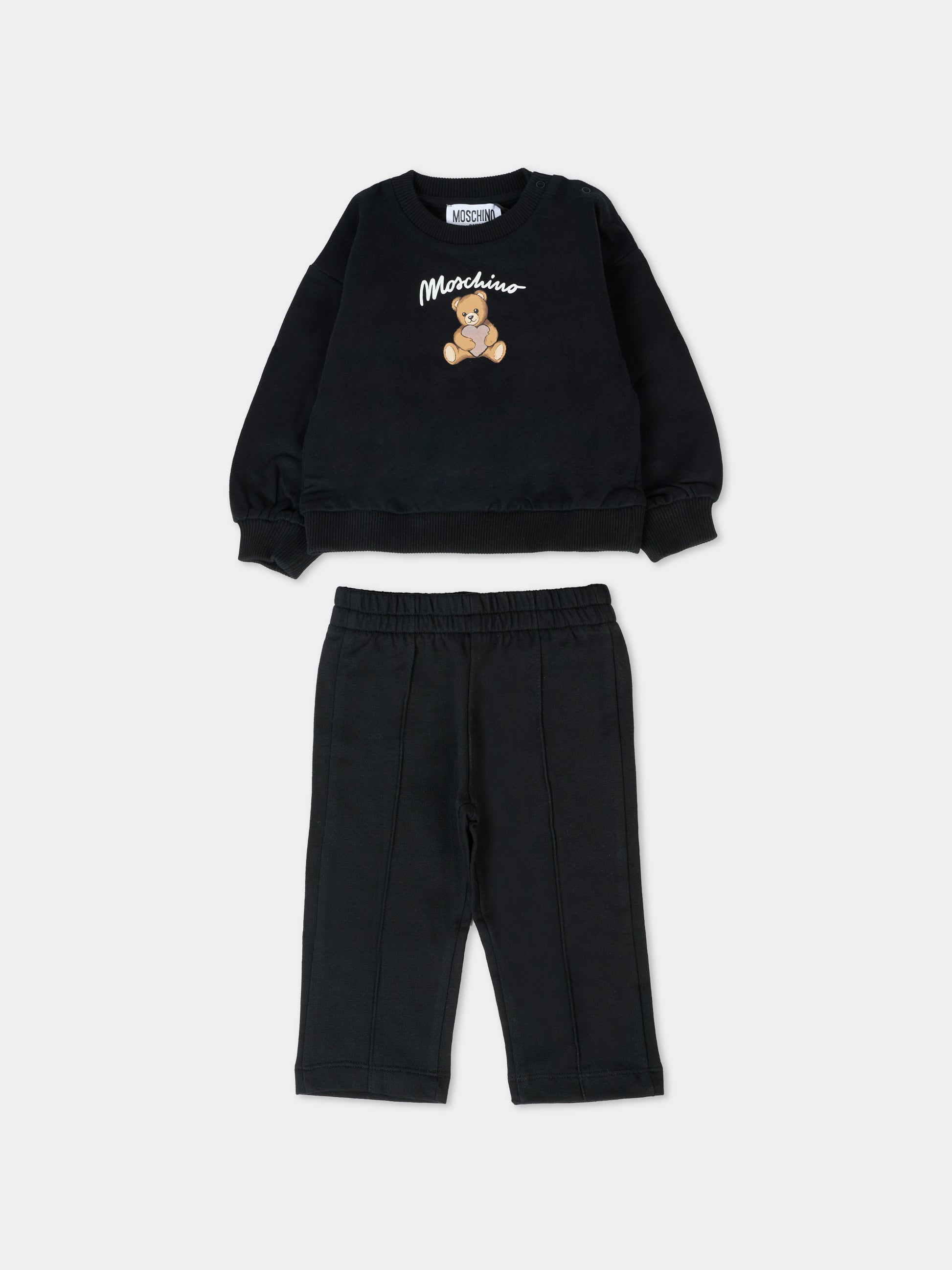 Completo nero per neonata con Teddy Bear con cuore,Moschino Kids,MDK03D LCA40 60100