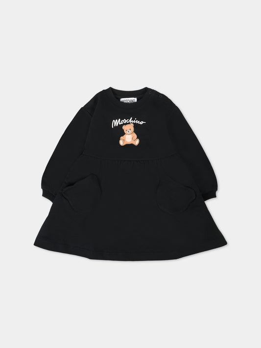 Vestito nero per neonata con Teddy Bear e logo,Moschino Kids,MDV0CU LCA40 60100