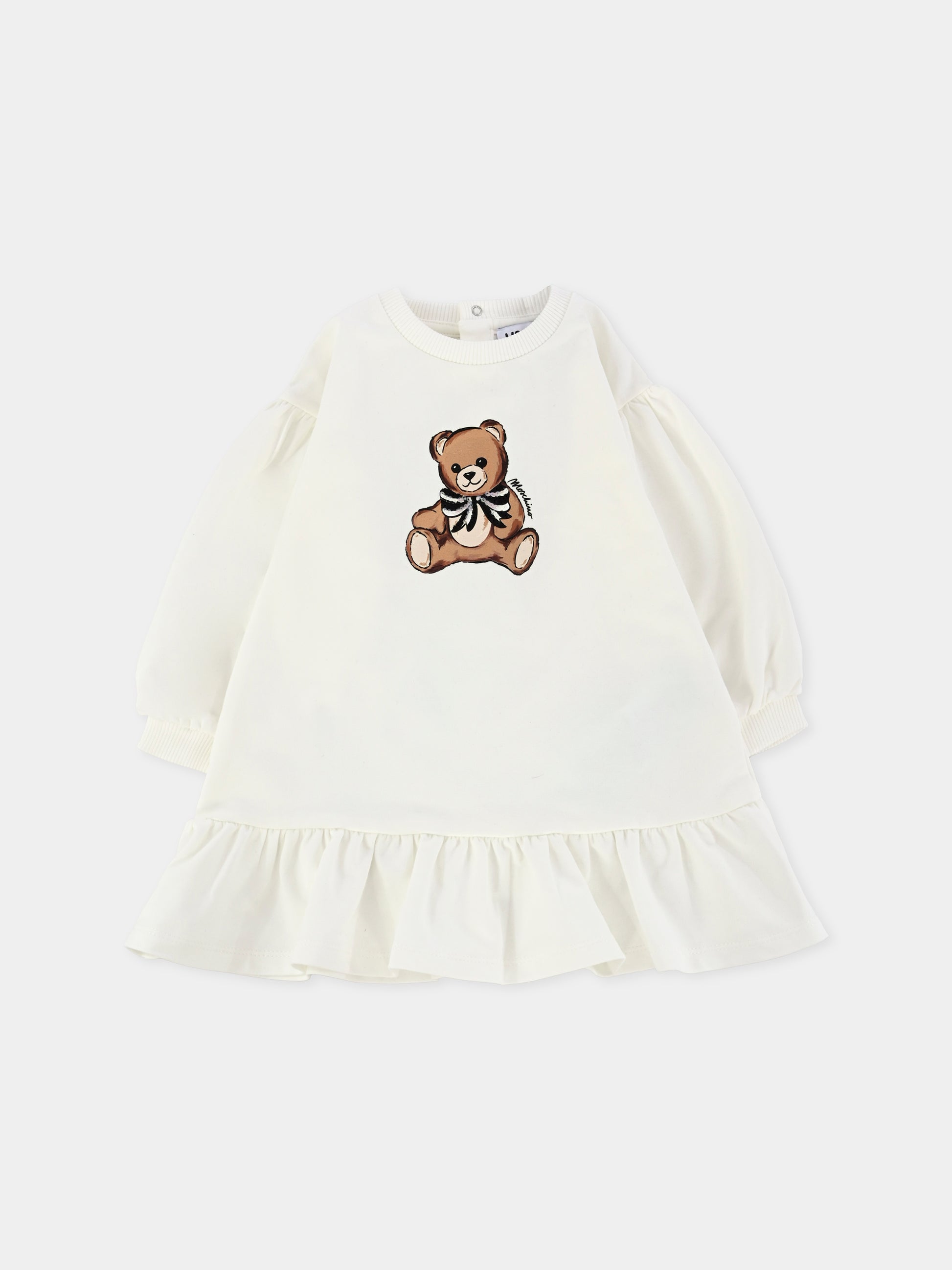 Vestito avorio per neonata con Teddy Bear e paillettes,Moschino Kids,MDV0CW LDA16 10063