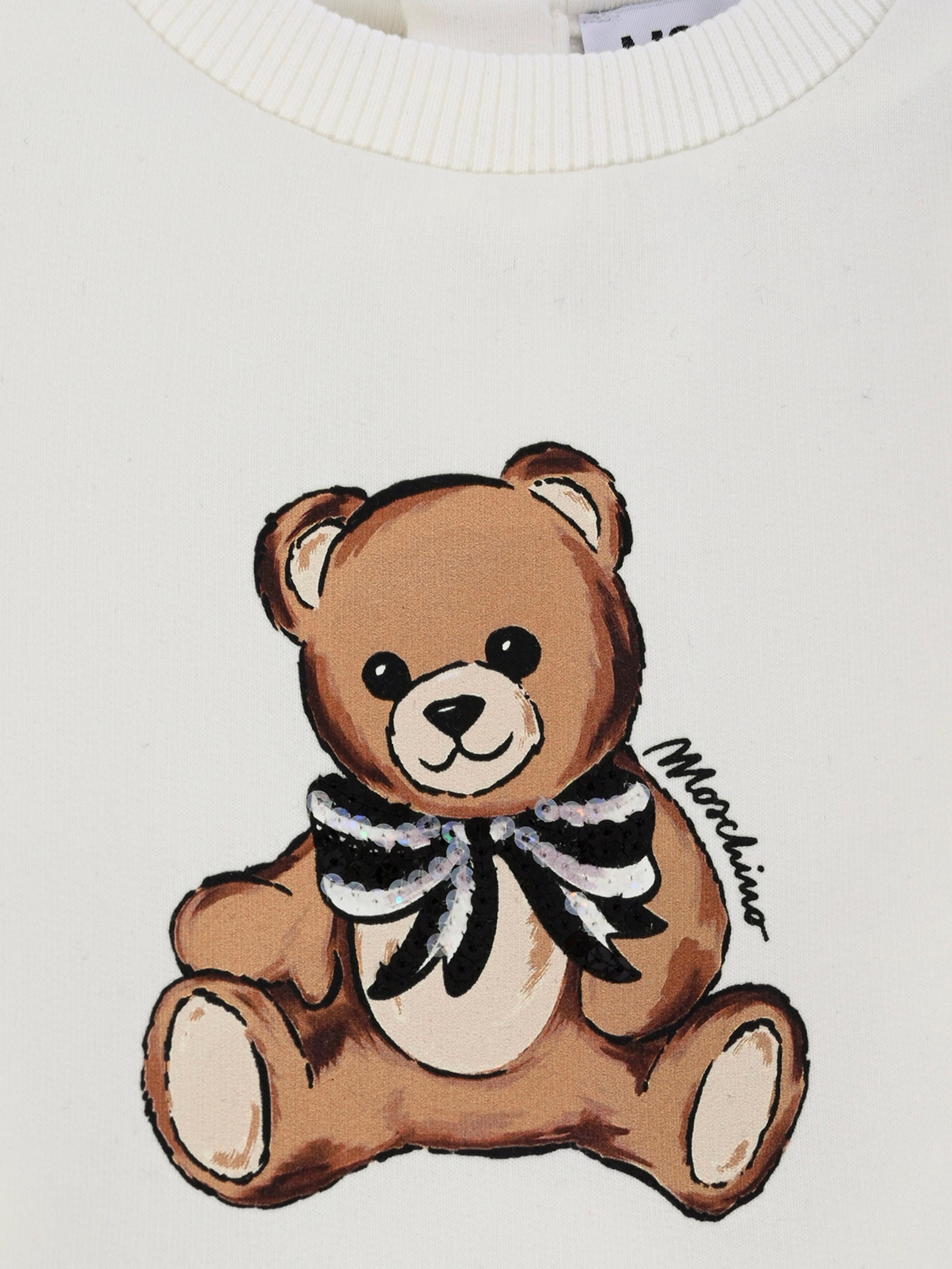 Vestito avorio per neonata con Teddy Bear e paillettes,Moschino Kids,MDV0CW LDA16 10063