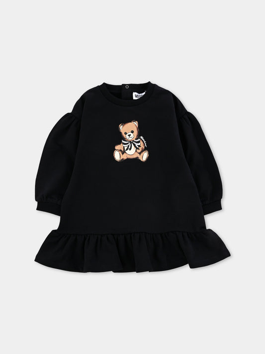 Vestito nero per neonata con Teddy Bear e paillettes,Moschino Kids,MDV0CW LDA16 60100
