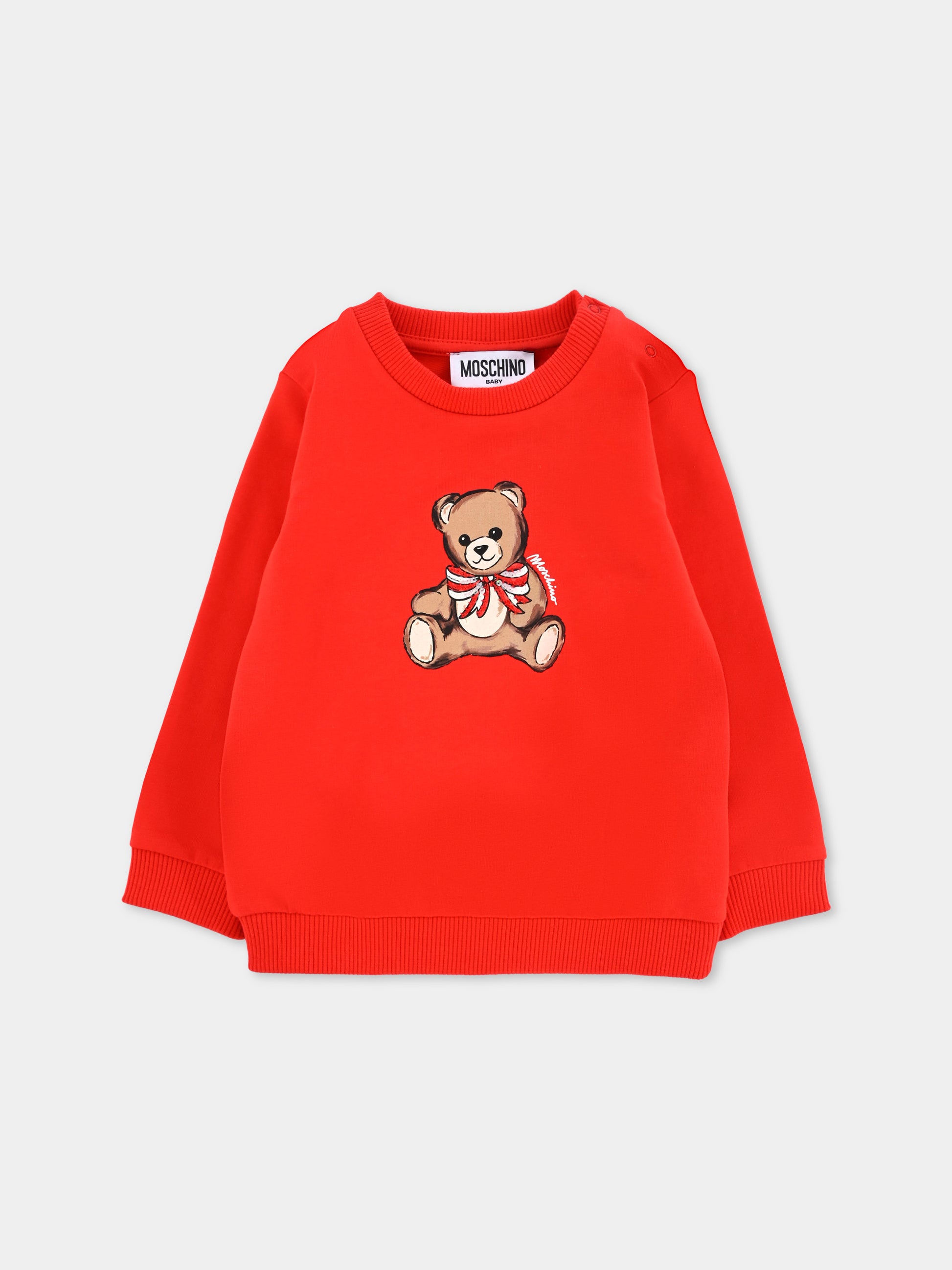 Felpa rossa per neonata con Teddy Bear e paillettes,Moschino Kids,MFF02K LDA16 50109