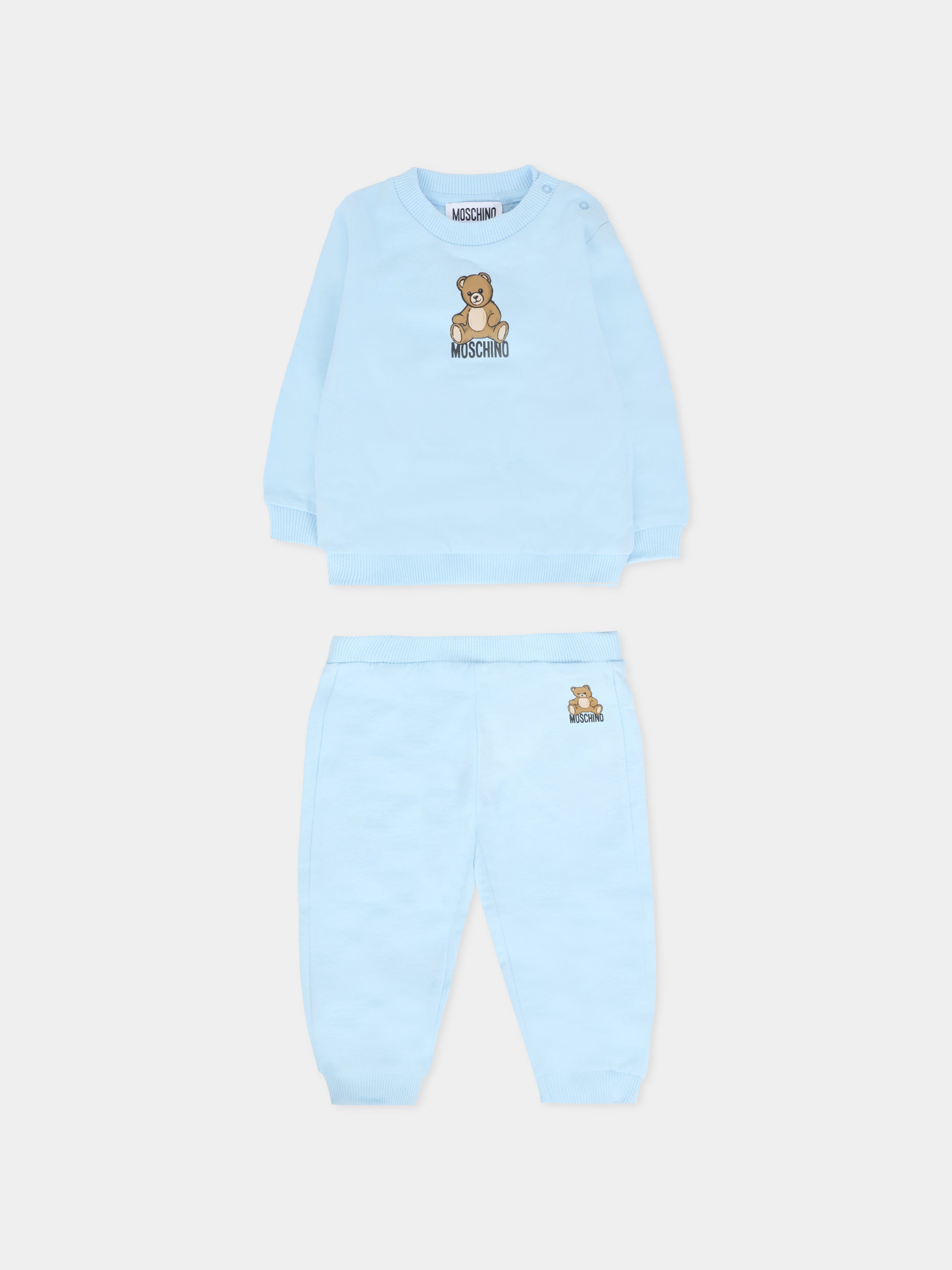 Completo celeste per neonato con Teddy Bear,Moschino Kids,MMK05E LCA40 40304