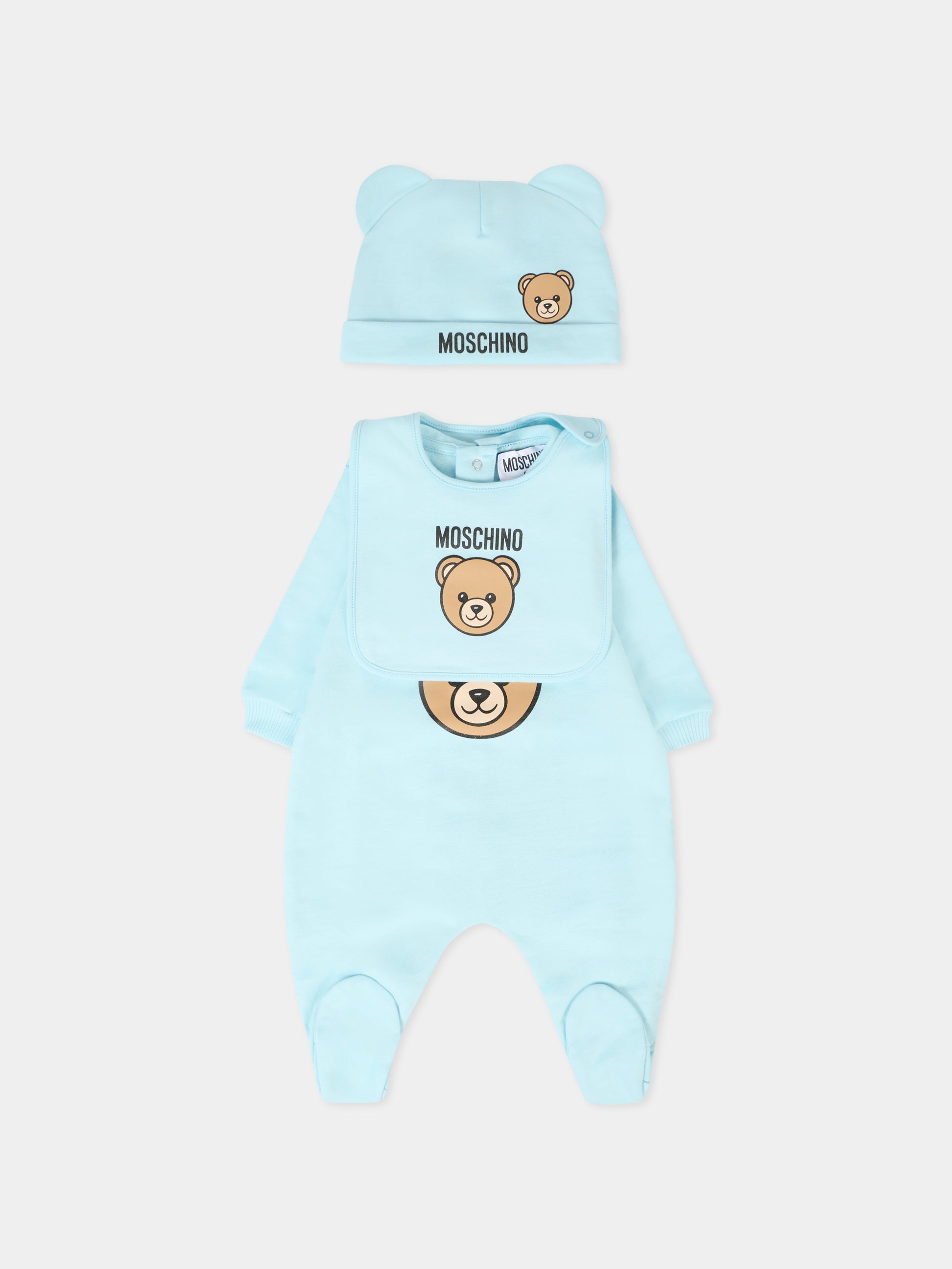 Set tutine celeste per neonato con Teddy Bear,Moschino Kids,MMY08B LCA40 40304