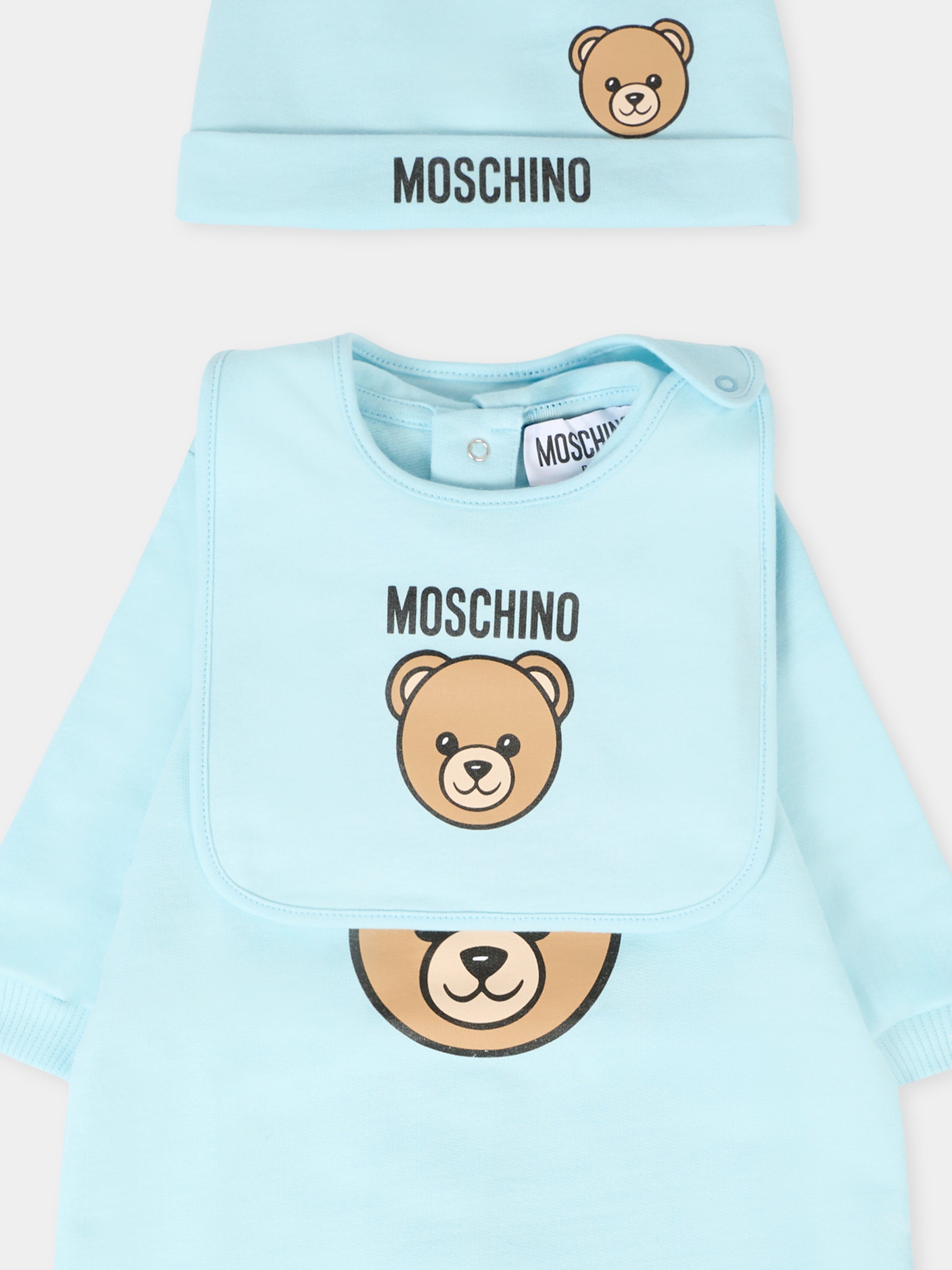Set tutine celeste per neonato con Teddy Bear,Moschino Kids,MMY08B LCA40 40304