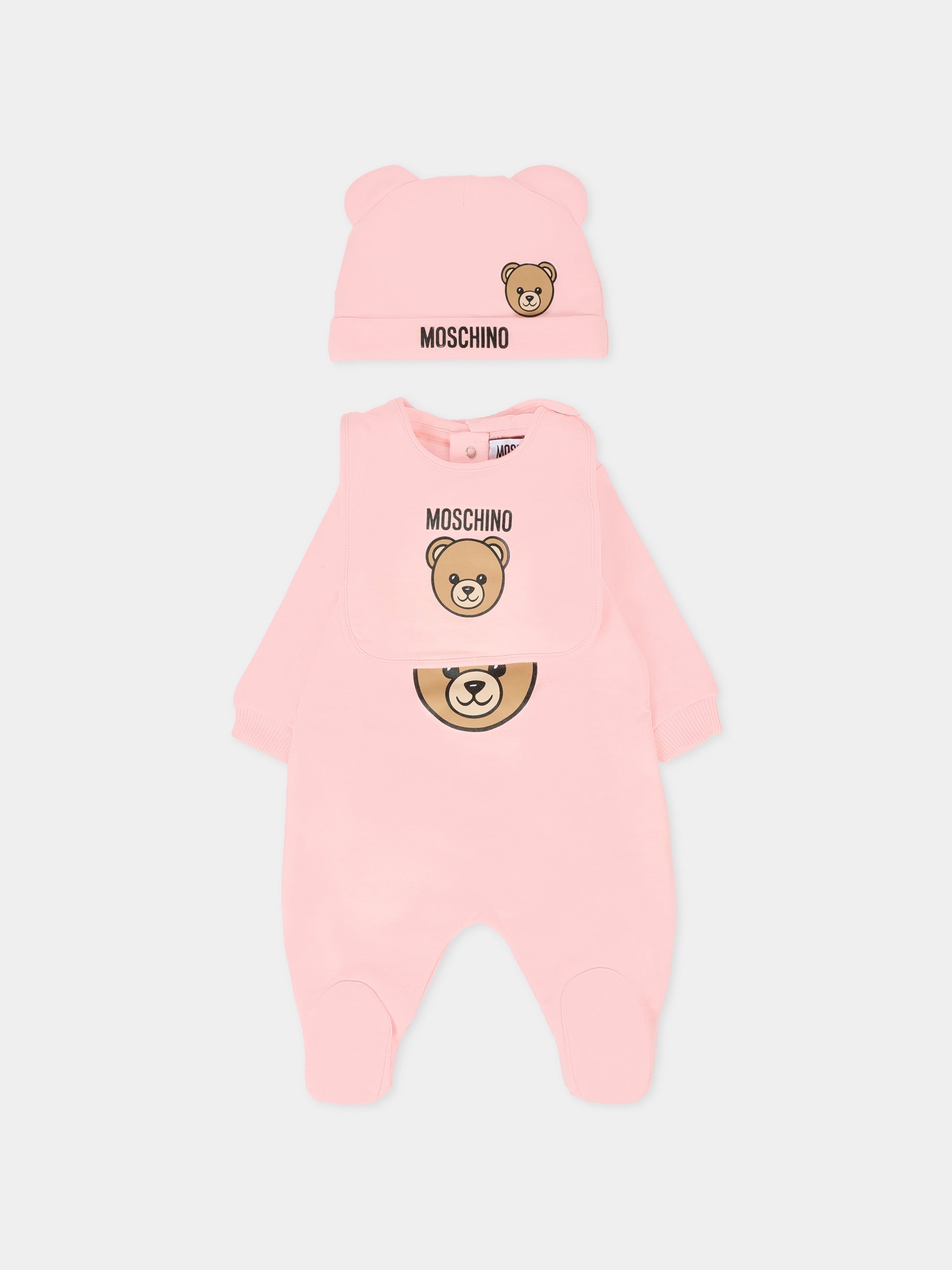 Set tutine rosa per neonata con Teddy Bear,Moschino Kids,MMY08B LCA40 50209