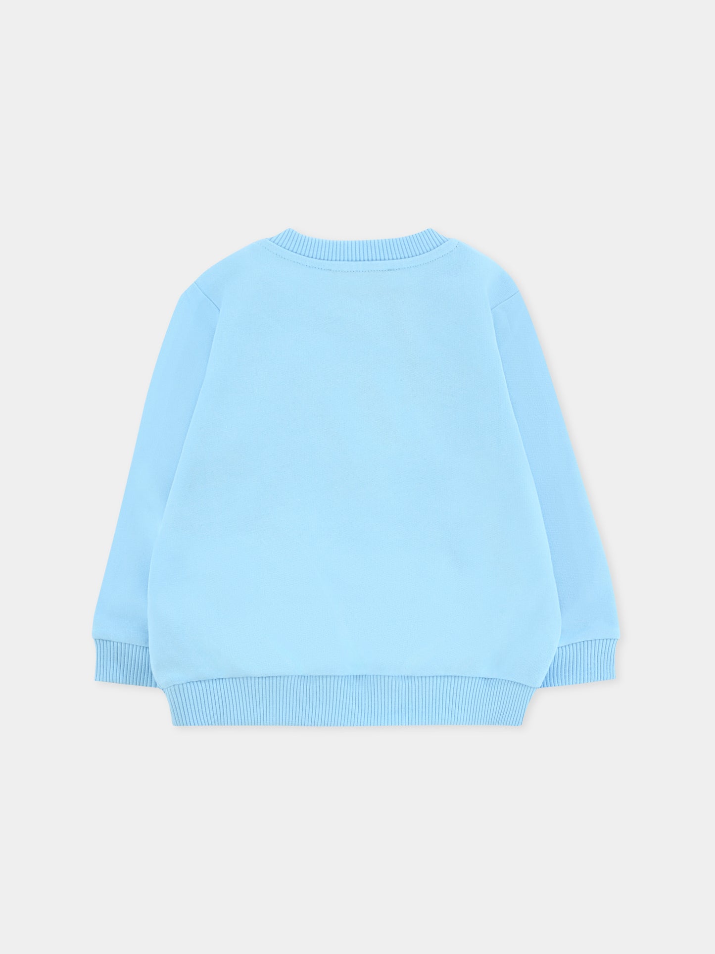 Felpa celeste per neonato con logo e Teddy Bear,Moschino Kids,MNF060 LCA40 40304