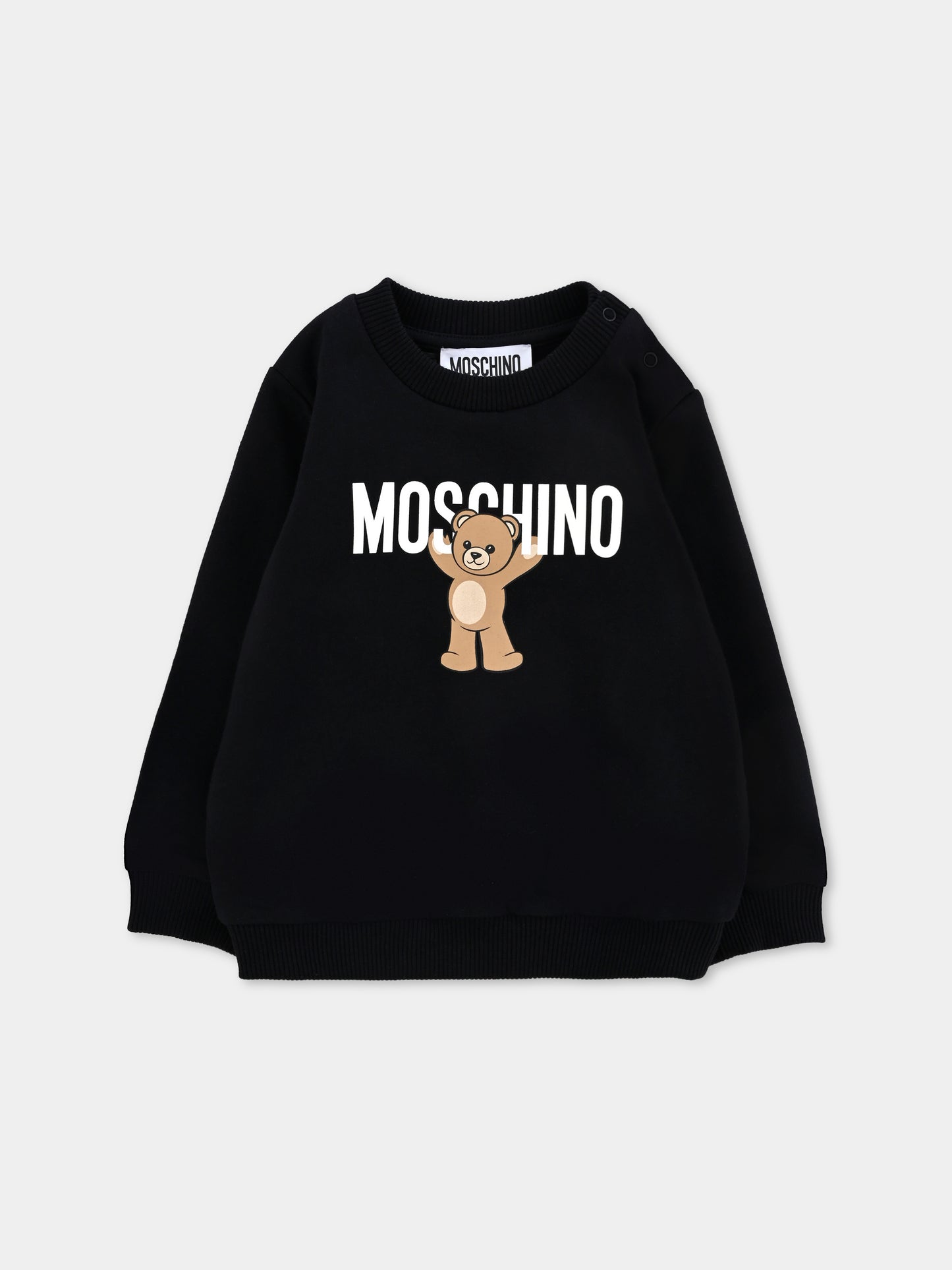 Felpa nera per neonati con logo e Teddy Bear,Moschino Kids,MNF060 LCA40 60100