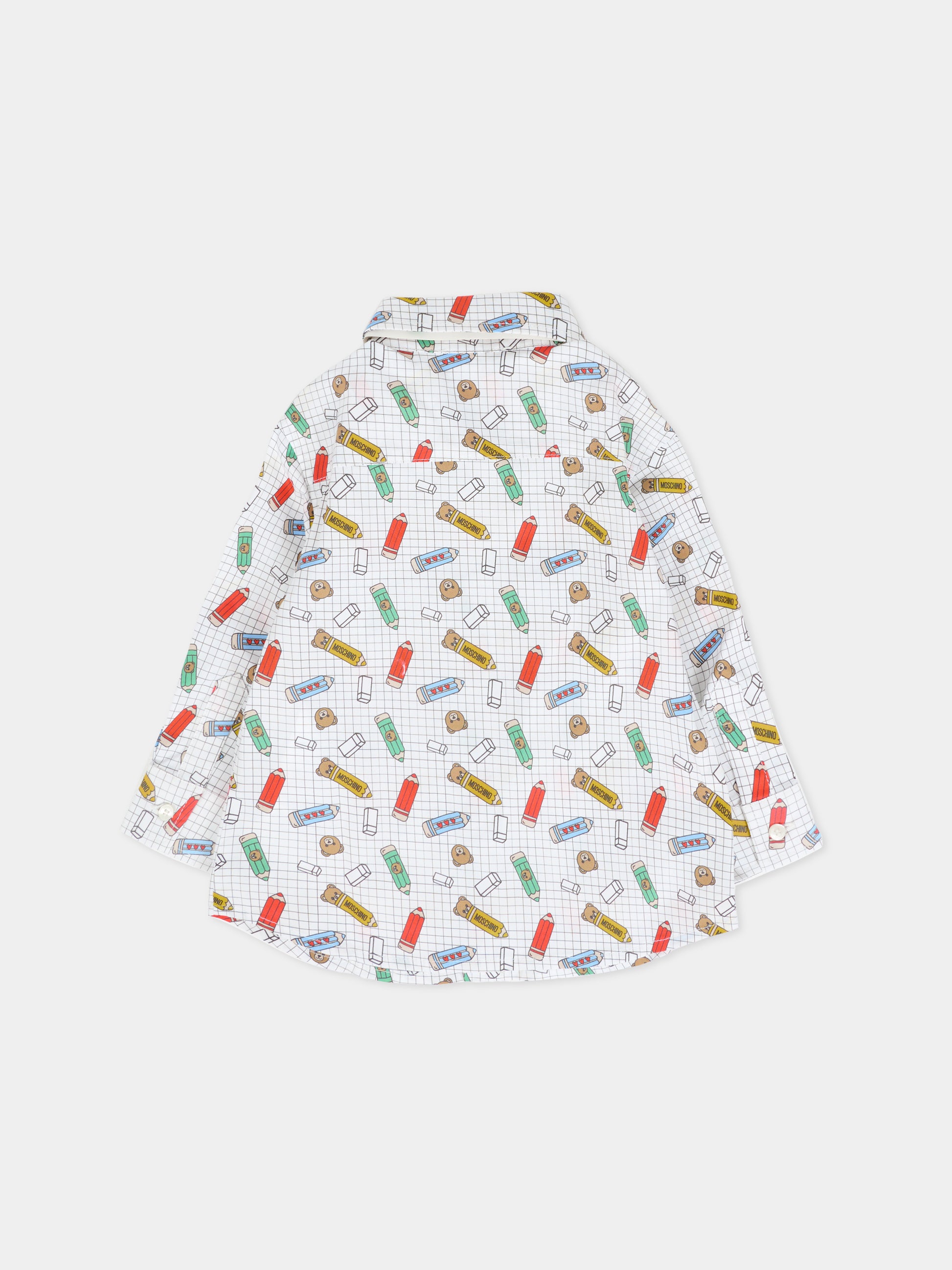 Camicia bianca per neonato con Teddy Bear e matite,Moschino Kids,MUC01H LMB31 84853