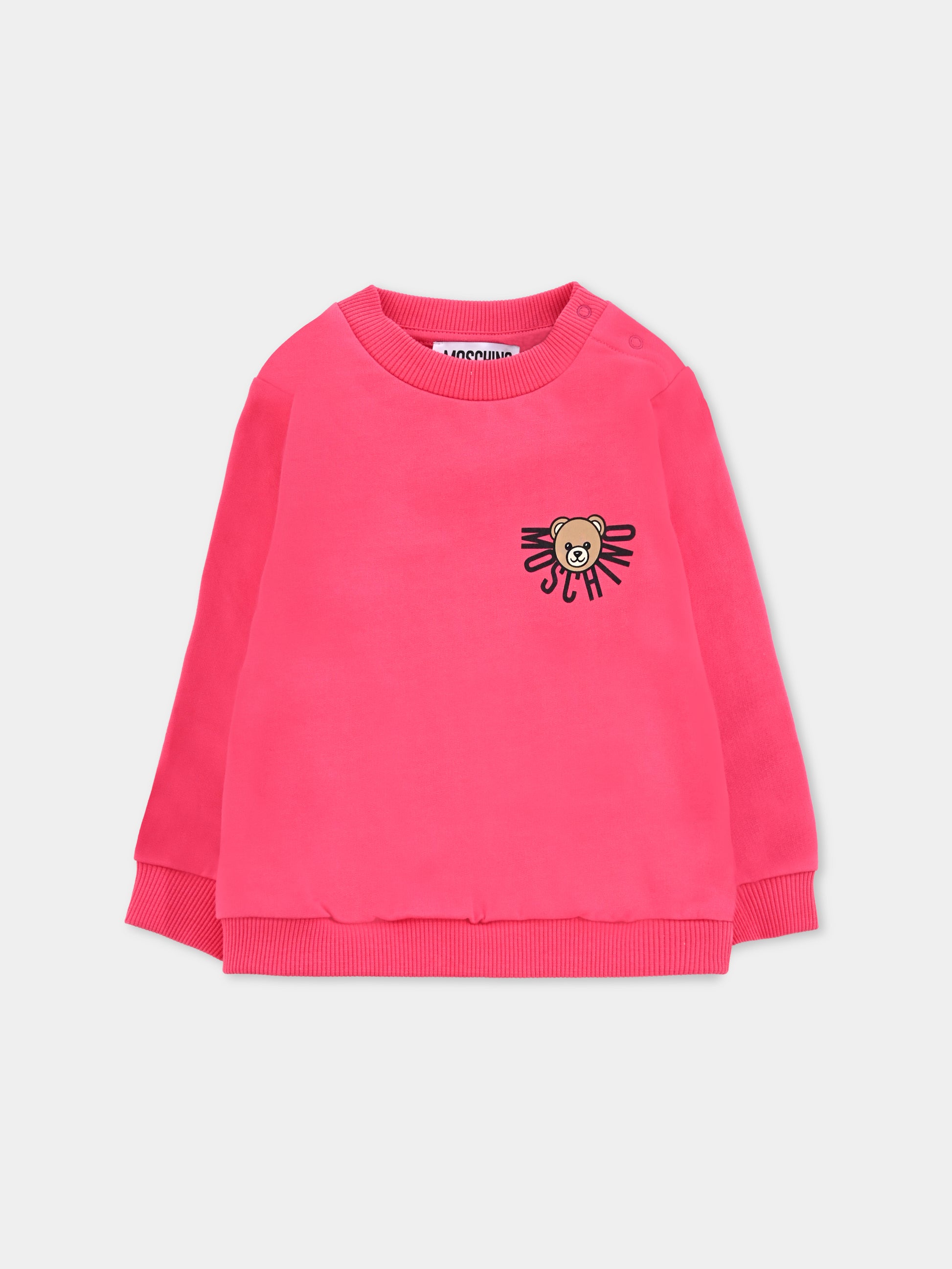 Felpa fucsia per neonata con logo e Teddy Bear,Moschino Kids,MUF063 LCA40 50541
