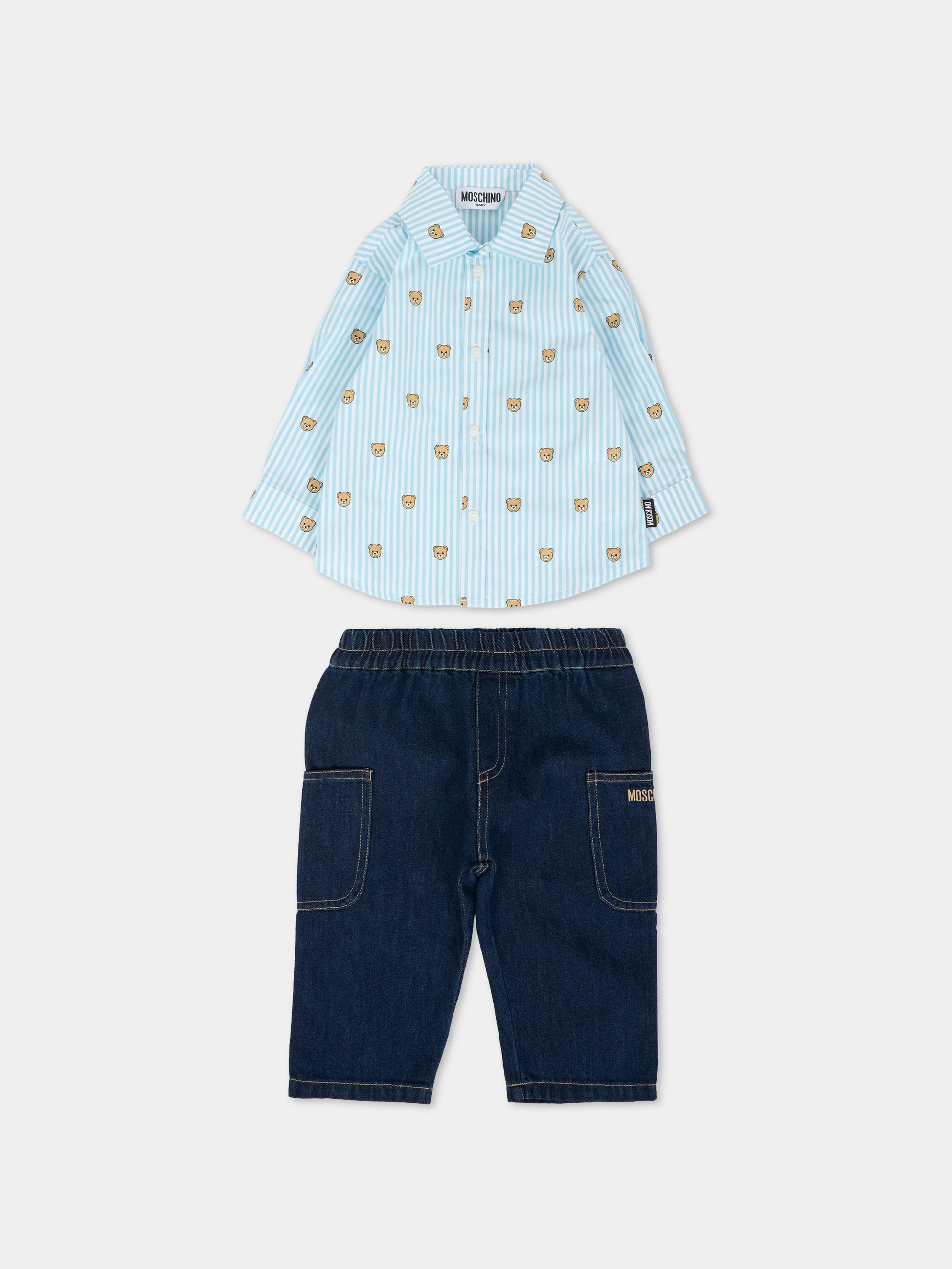 Completo blu per neonato con Teddy Bear,Moschino Kids,MUK057 L0E34 40109