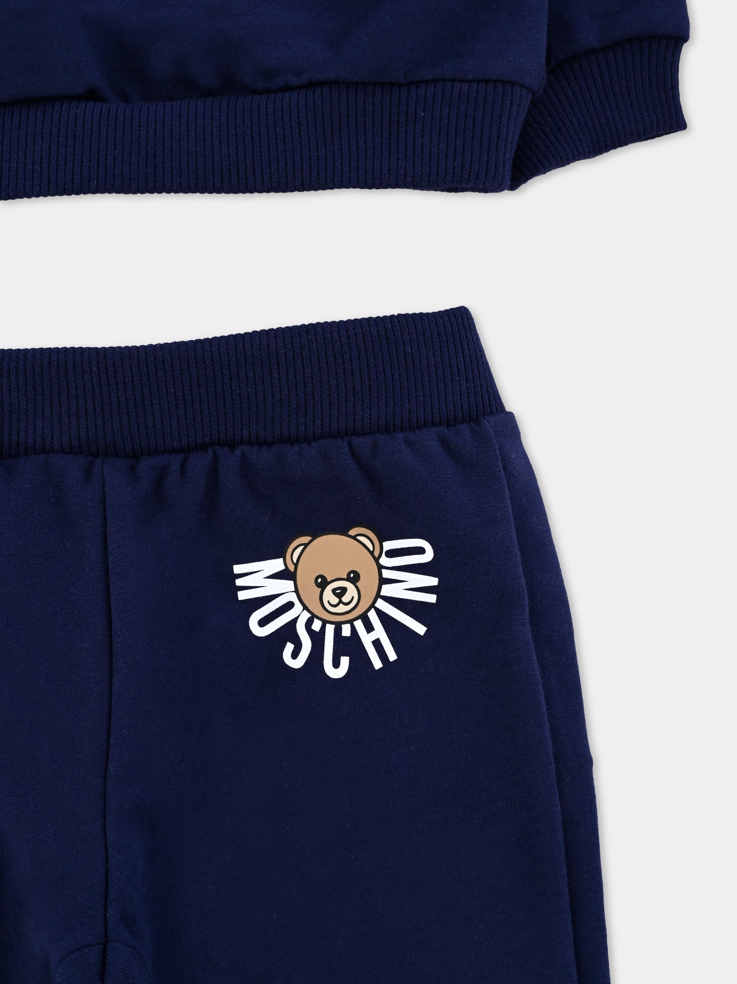 Completo blu per neonati con logo e Teddy Bear,Moschino Kids,MUK05E LCA40 40016