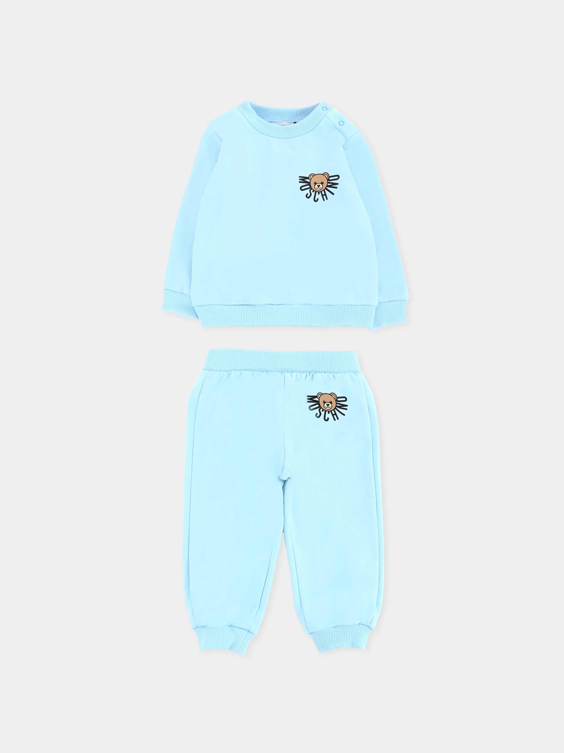 Completo celeste per neonato con logo e Teddy Bear,Moschino Kids,MUK05E LCA40 40304
