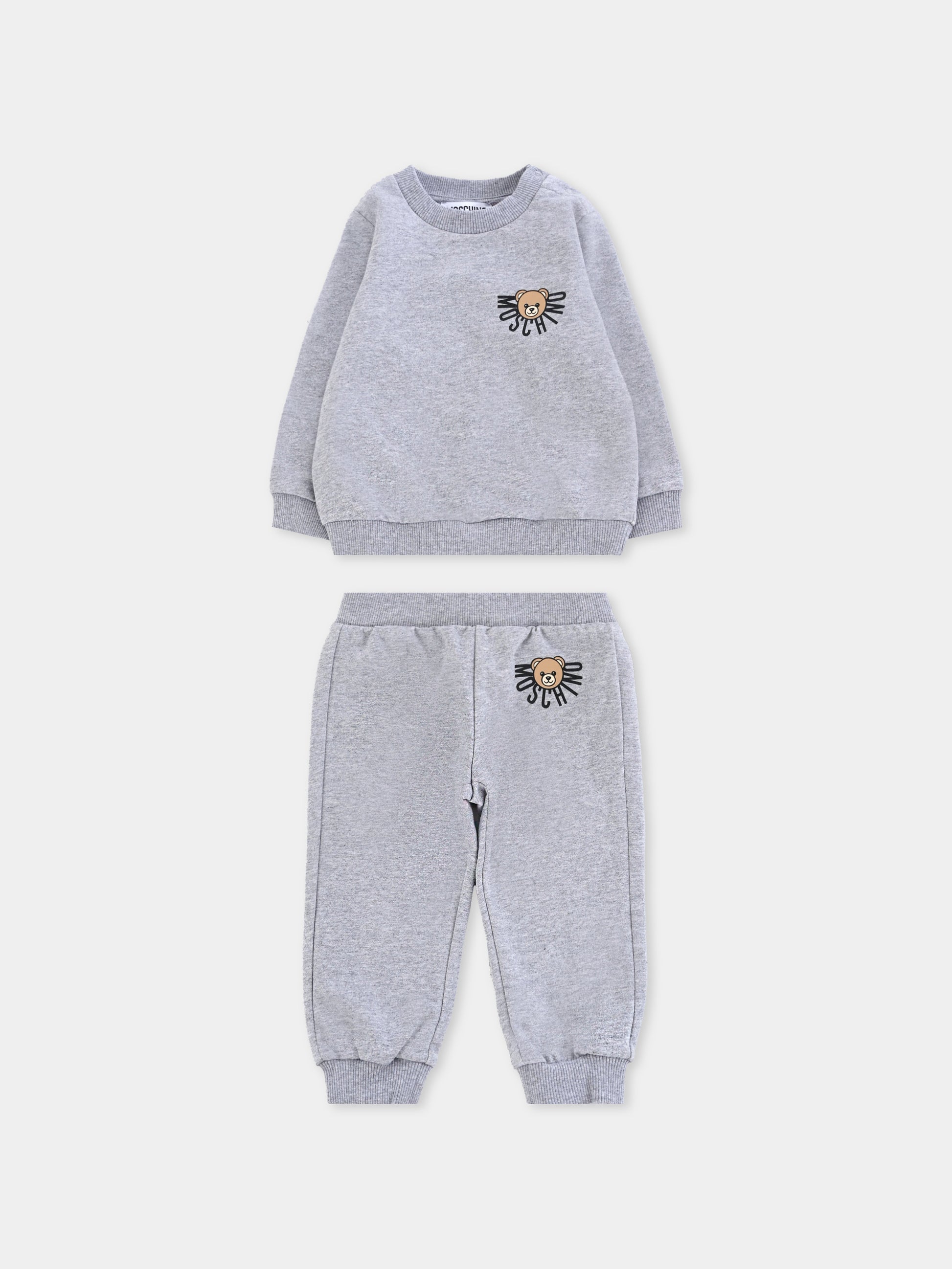Completo grigio per neonati con logo e Teddy Bear,Moschino Kids,MUK05E LCA40 60901