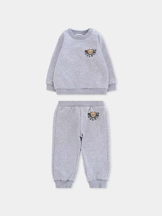 Completo grigio per neonati con logo e Teddy Bear,Moschino Kids,MUK05E LCA40 60901