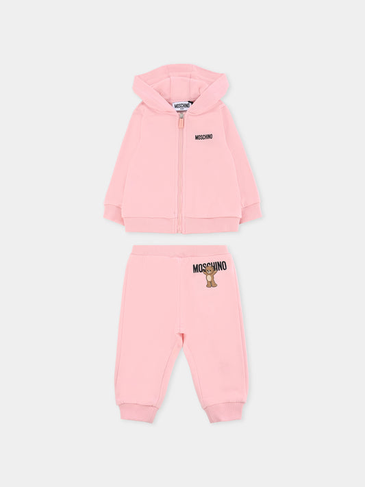 Completo rosa per neonata con logo e Teddy Bear,Moschino Kids,MUK05G LCA40 50209
