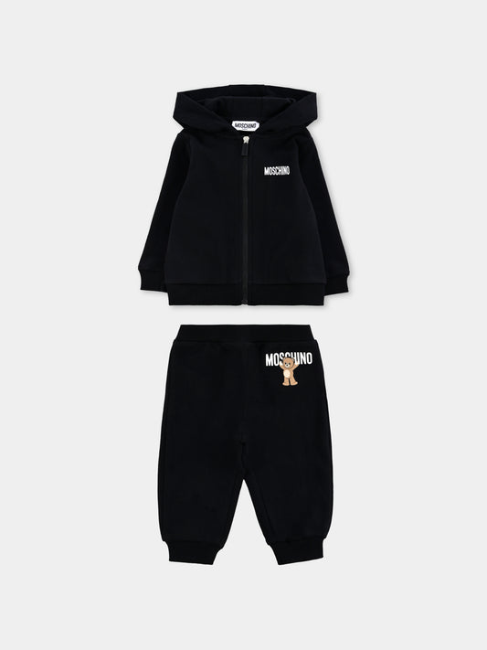 Completo nero per neonati con logo e Teddy Bear,Moschino Kids,MUK05G LCA40 60100