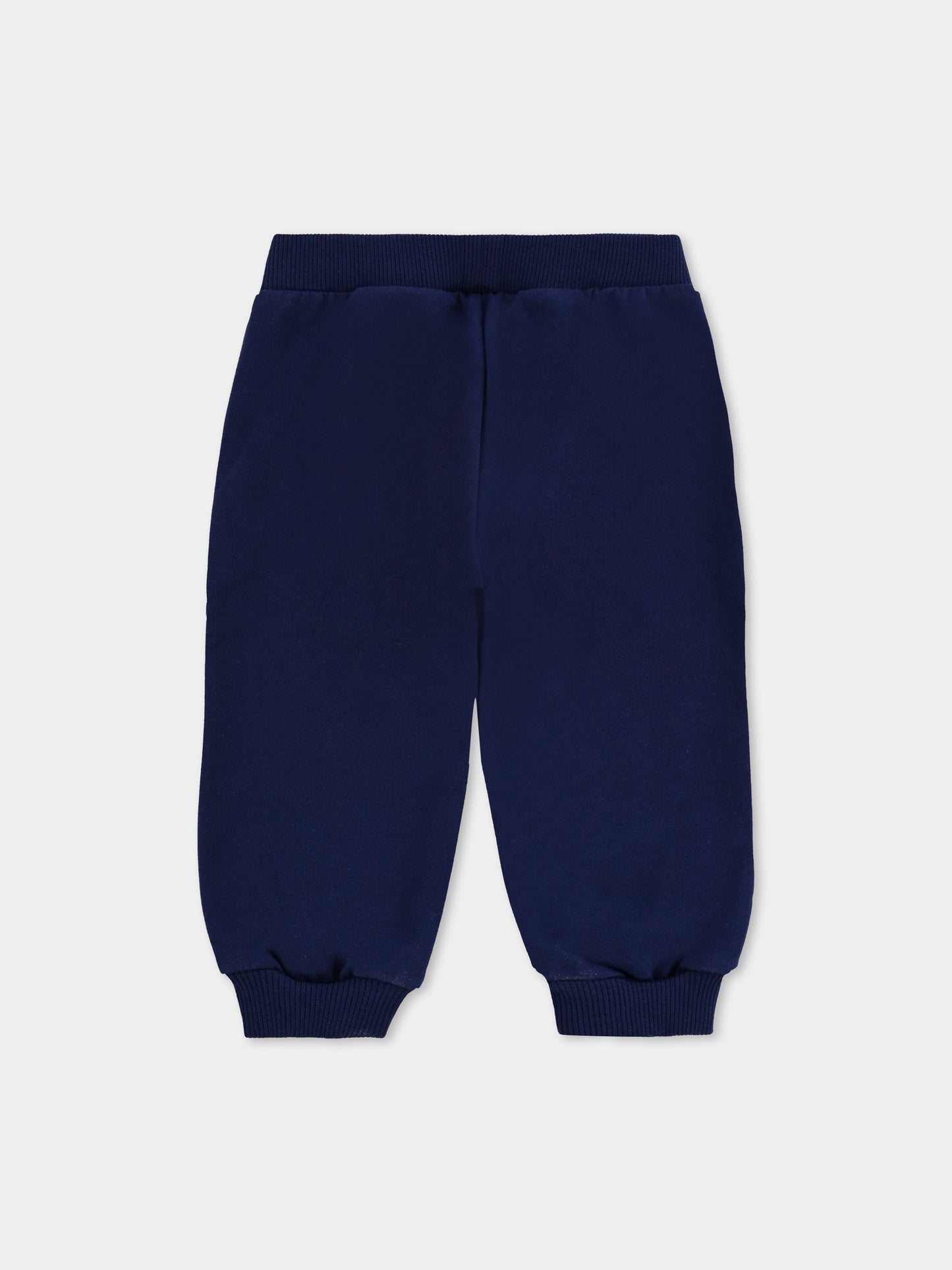 Pantaloni blu per neonati con logo e Teddy Bear,Moschino Kids,MUP05O LCA40 40016