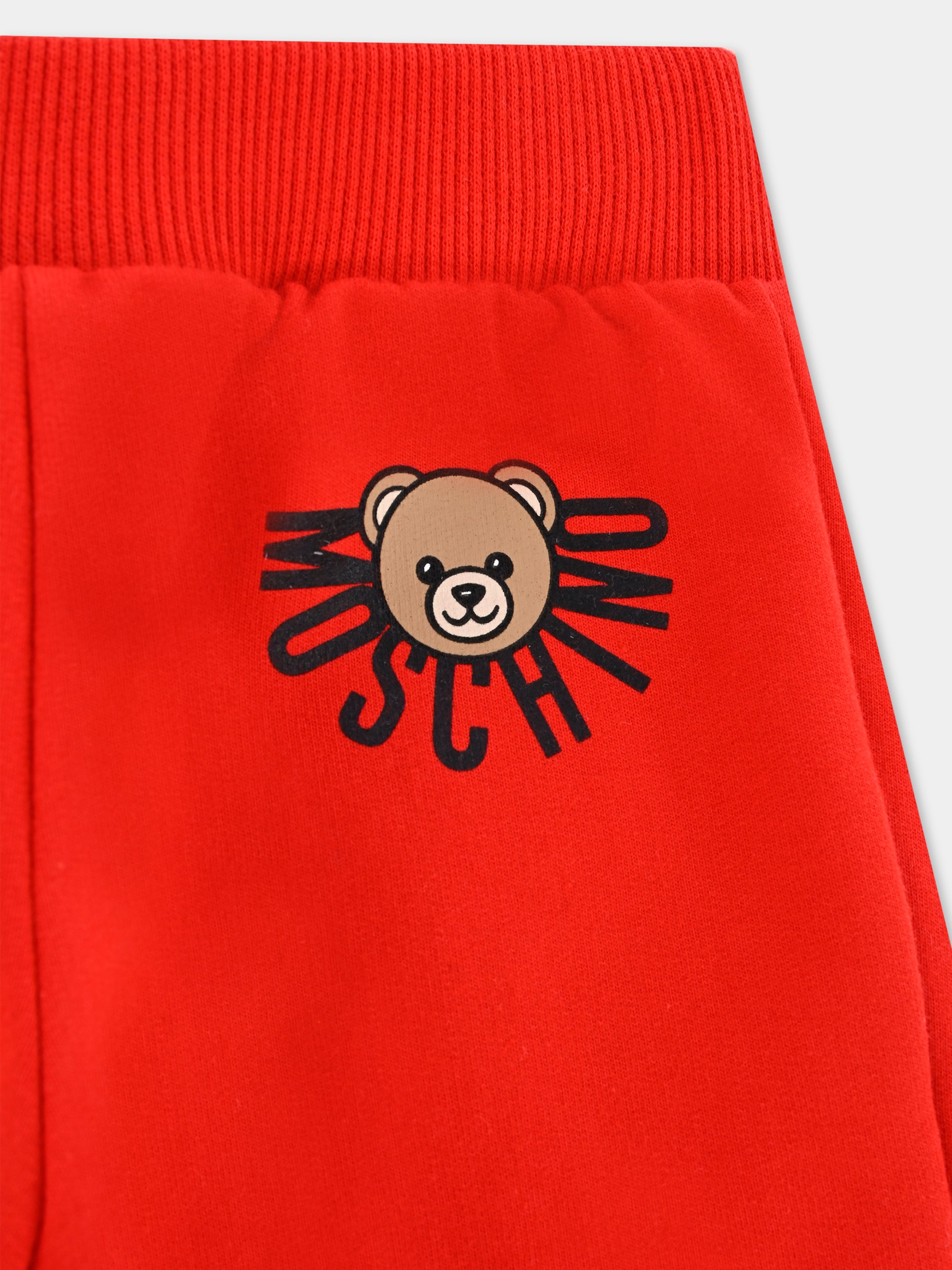 Pantaloni rossi per neonati con logo e Teddy Bear,Moschino Kids,MUP05O LCA40 50109