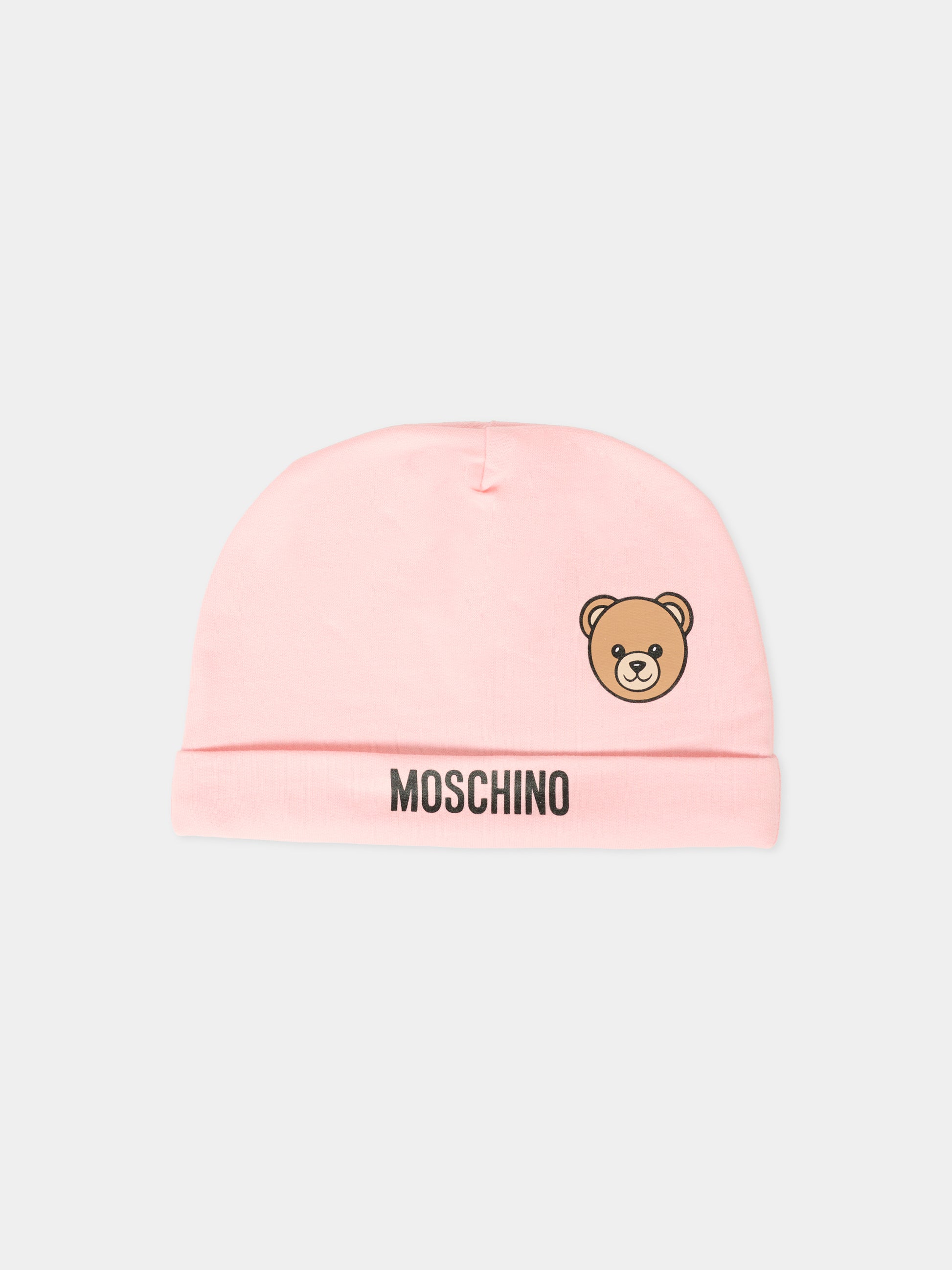 Berretto rosa per neonata con Teddy Bear,Moschino Kids,MUX05L LCA40 50209