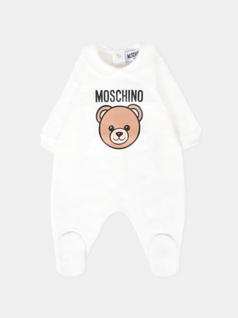 Tutina avorio per neonati con Teddy Bear e logo,Moschino Kids,MUY08J LCA40 10063