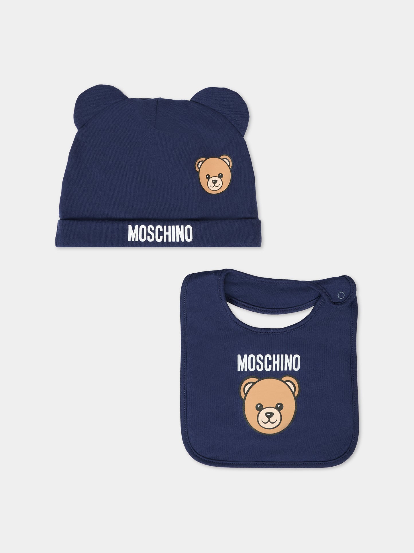 Set accessori blu per neonato con Teddy Bear,Moschino Kids,MUY08K LCA40 40016