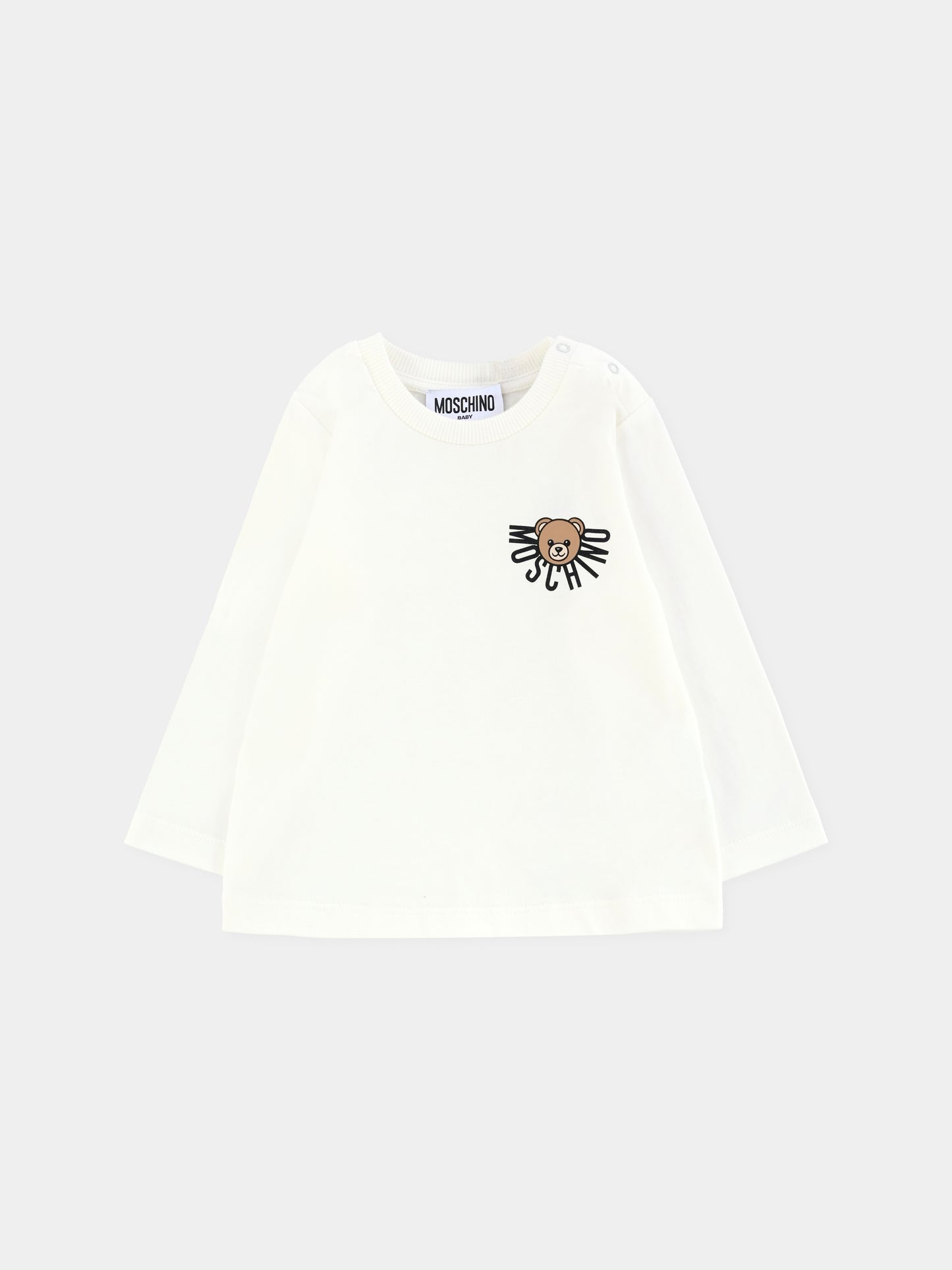 T-shirt avorio per neonati con logo e Teddy Bear,Moschino Kids,MVO00R LAA10 10063