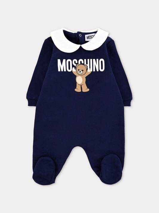 Tutina blu per neonato con Teddy Bear,Moschino Kids,MXY037 LCA40 40016