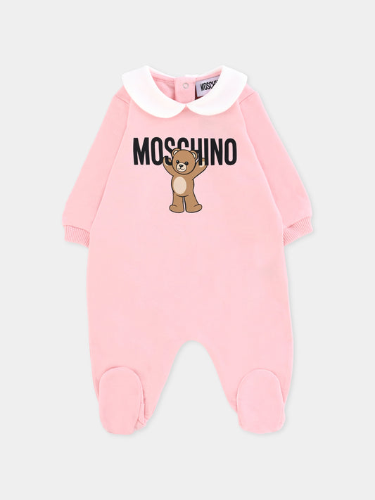 Tutina rosa per neonata con Teddy Bear,Moschino Kids,MXY037 LCA40 50209
