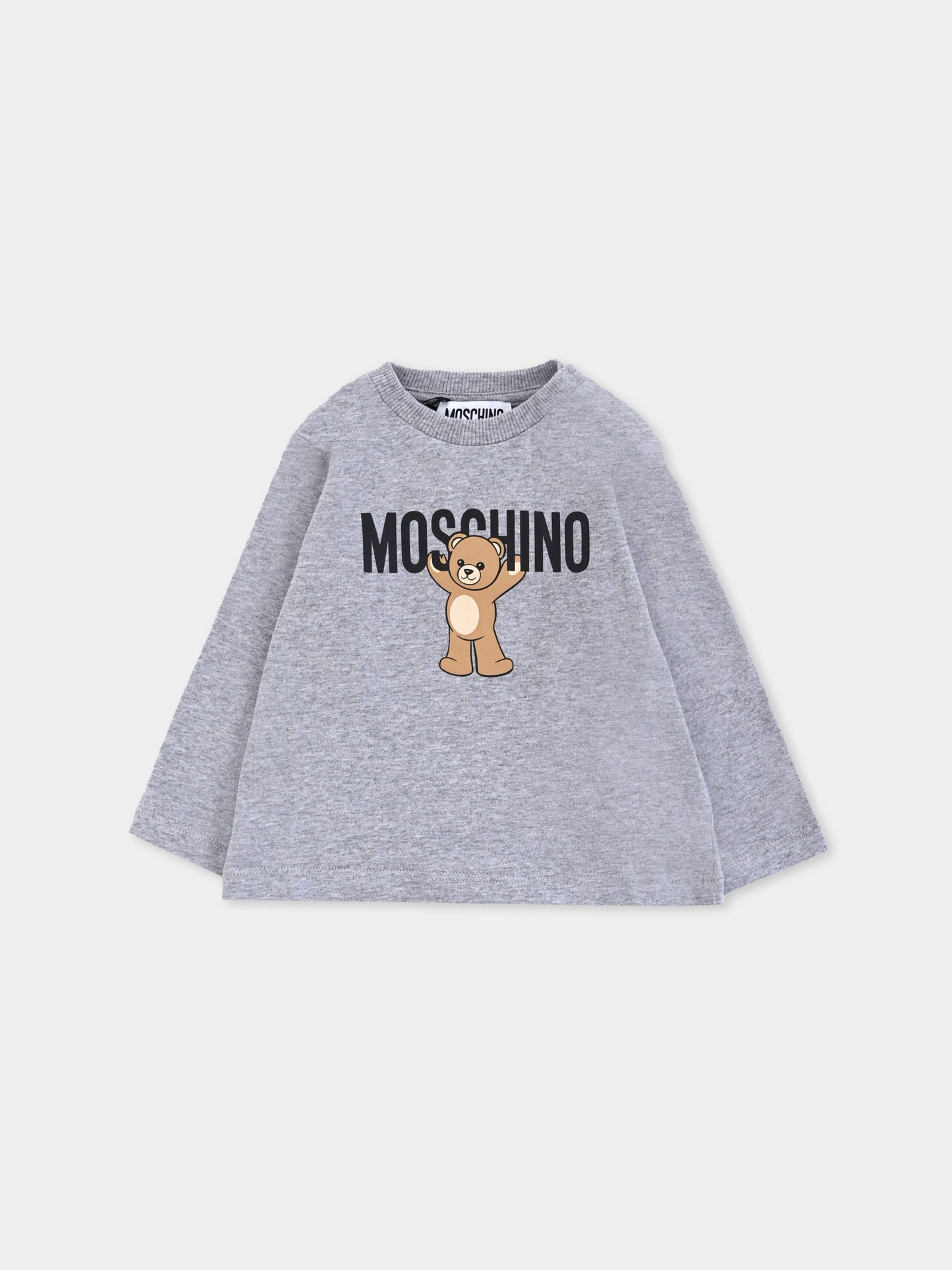 T-shirt grigia per neonati con Teddy Bear,Moschino Kids,MZO00R LAA10 60901